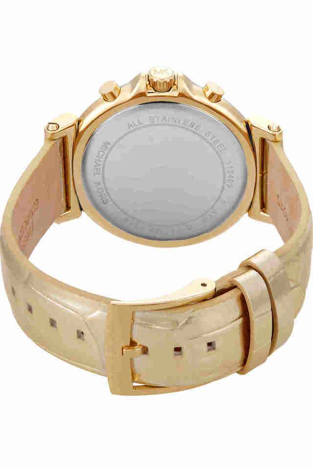 Maren-40-mm-Gold-Dial-Leather-Chronograph-Wrist-Watch-for-Women---MK7508