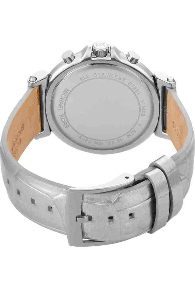 Maren-40-mm-Silver-Dial-Leather-Chronograph-Wrist-Watch-for-Women---MK7509