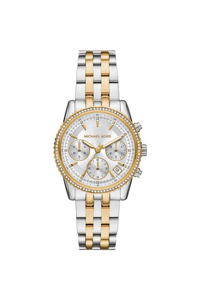 Bryant-35-mm-White-Dial-Stainless-Steel-Chronograph-Watch-for-Women---MK7532I