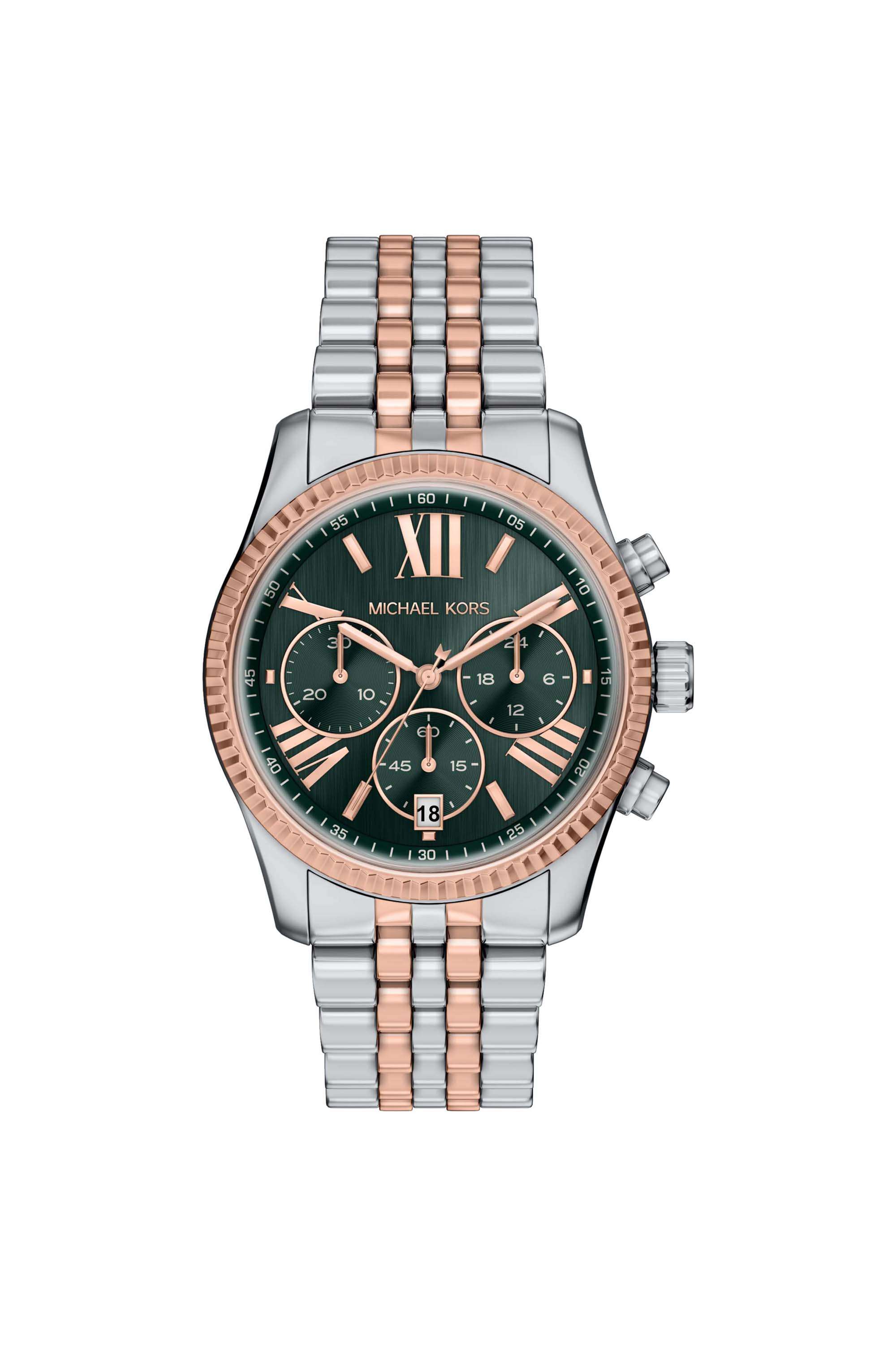 Lexington-38-mm-Green-Dial-Stainless-Steel-Chronograph-Watch-For-Women---MK7610