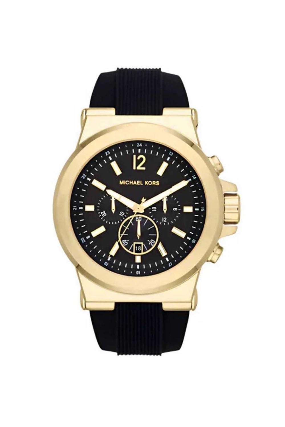 Dylan-Men-s-48-mm-Chronograph-Quartz-Watch---Black-Dial-with-Black-Silicone-Strap-(MK8325)
