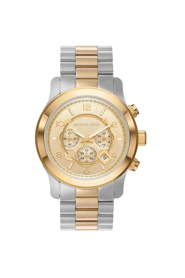 Runway-45-mm-Gold-Dial-Stainless-Steel-Chronograph-Watch-for-Men---MK9075I