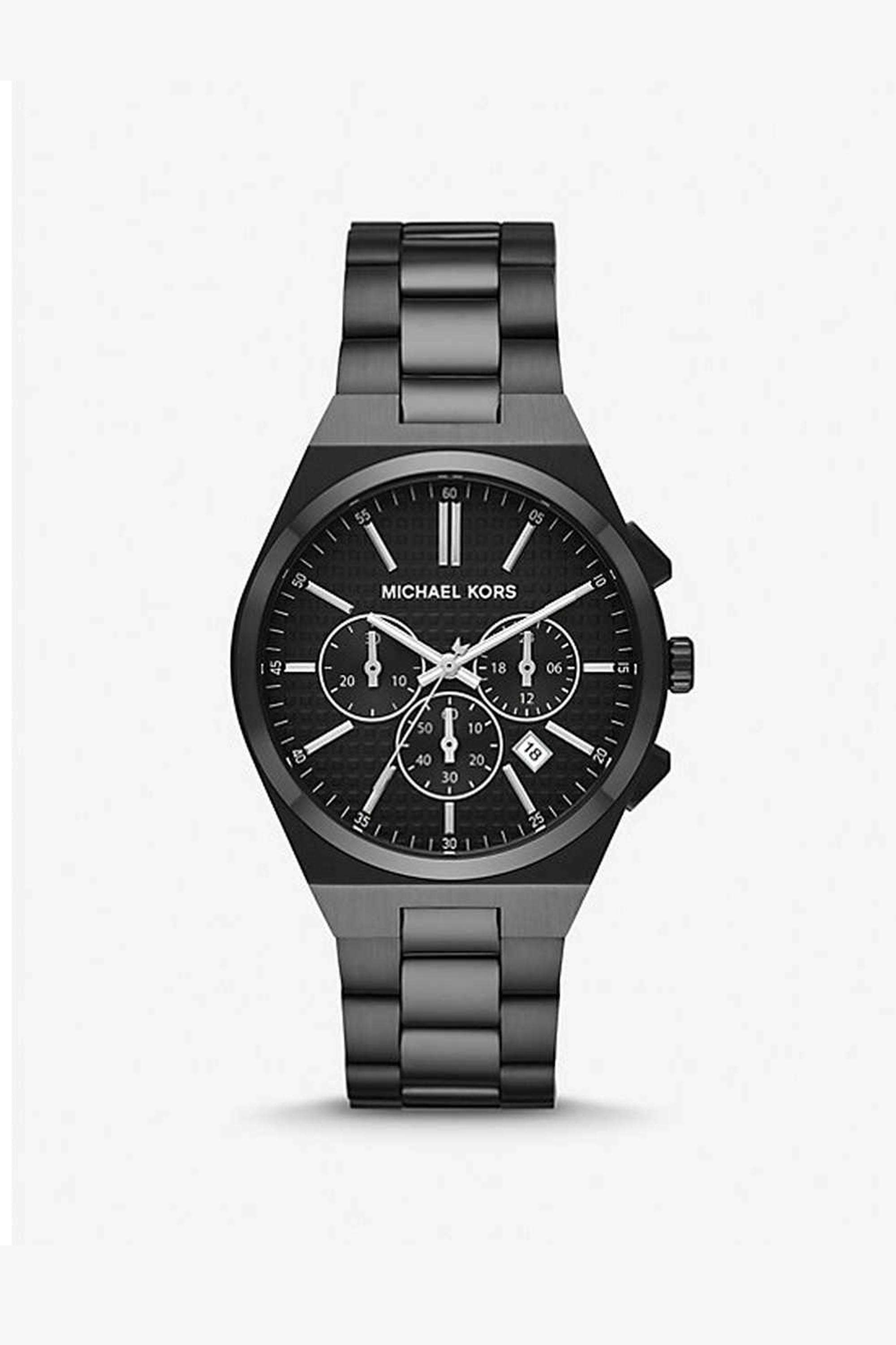 Lennox-Men-s-40-mm-Chronograph-Quartz-Watch---Black-Dial-with-Black-Stainless-Steel-Strap-(MK9146)