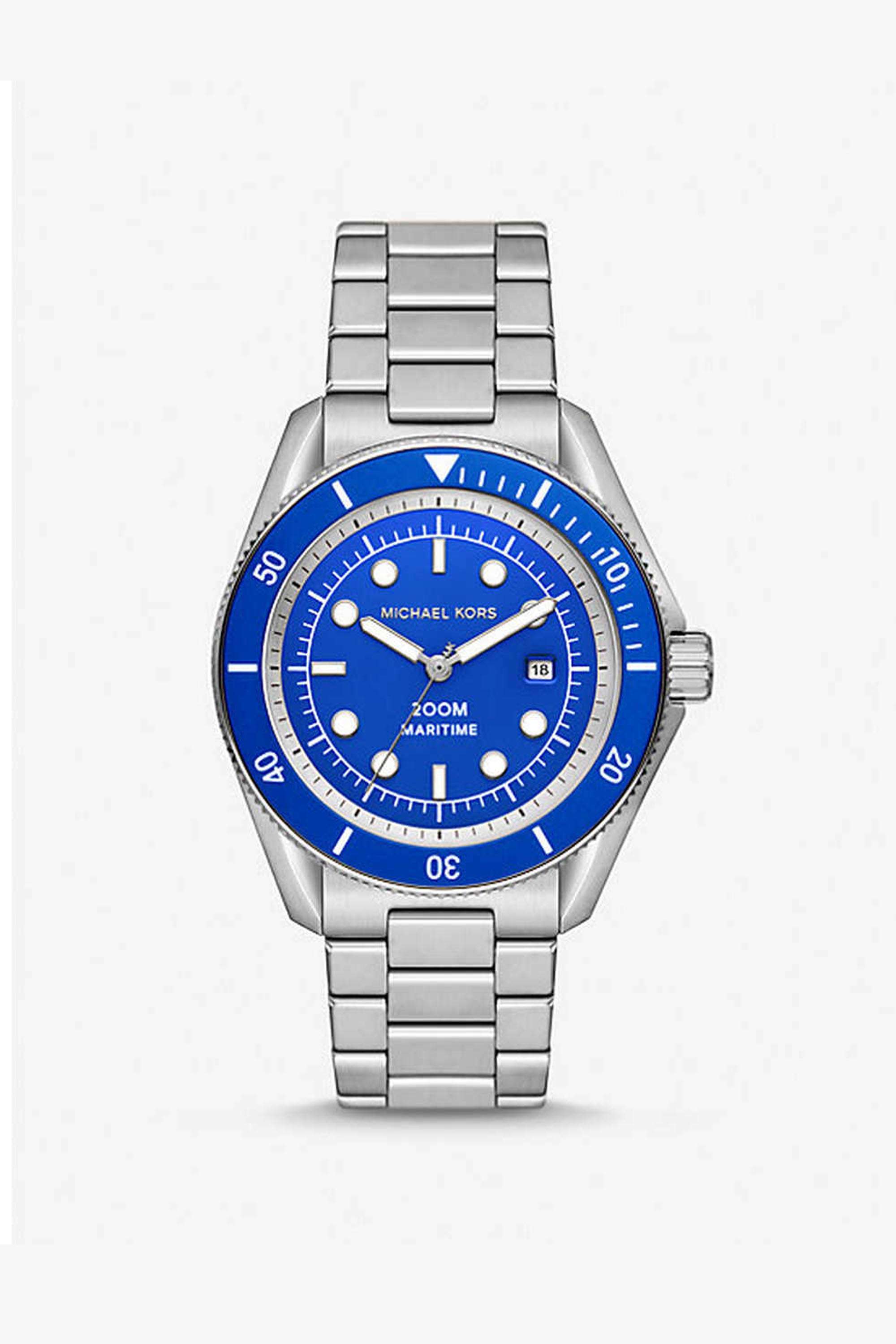Maritime-Men-s-42-mm-Analogue-Quartz-Watch---Blue-Dial-with-Silver-Stainless-Steel-Strap-(MK9160)
