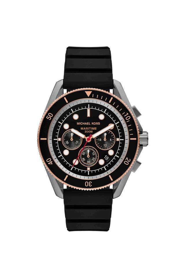 Maritime-45-mm-Black-Dial-Silicone-Chronograph-Watch-for-Men---MK9206I