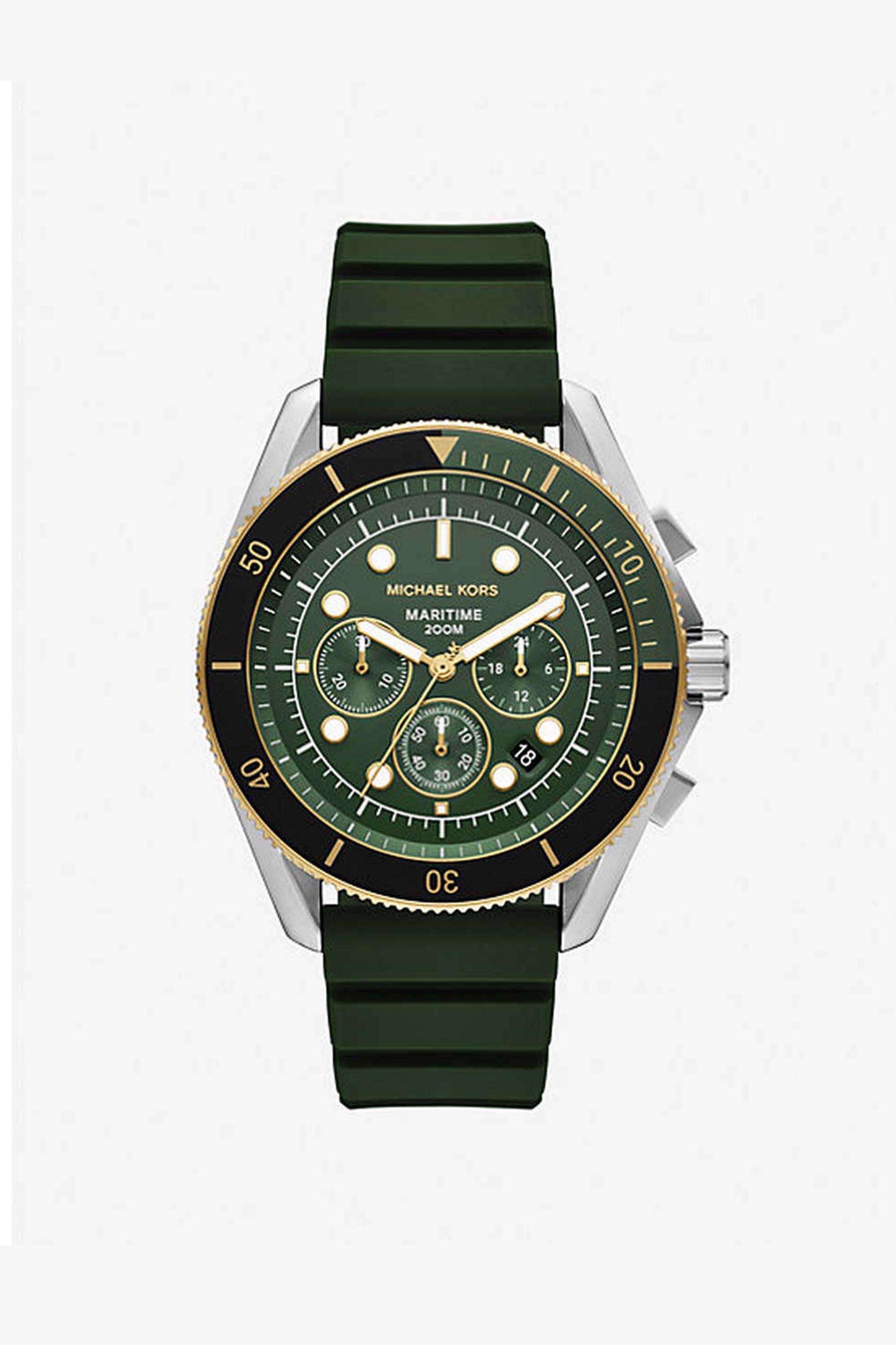 Maritime-Men-s-45-mm-Chronograph-Quartz-Watch---Green-Dial-with-Green-Silicone-Strap-(MK9214)