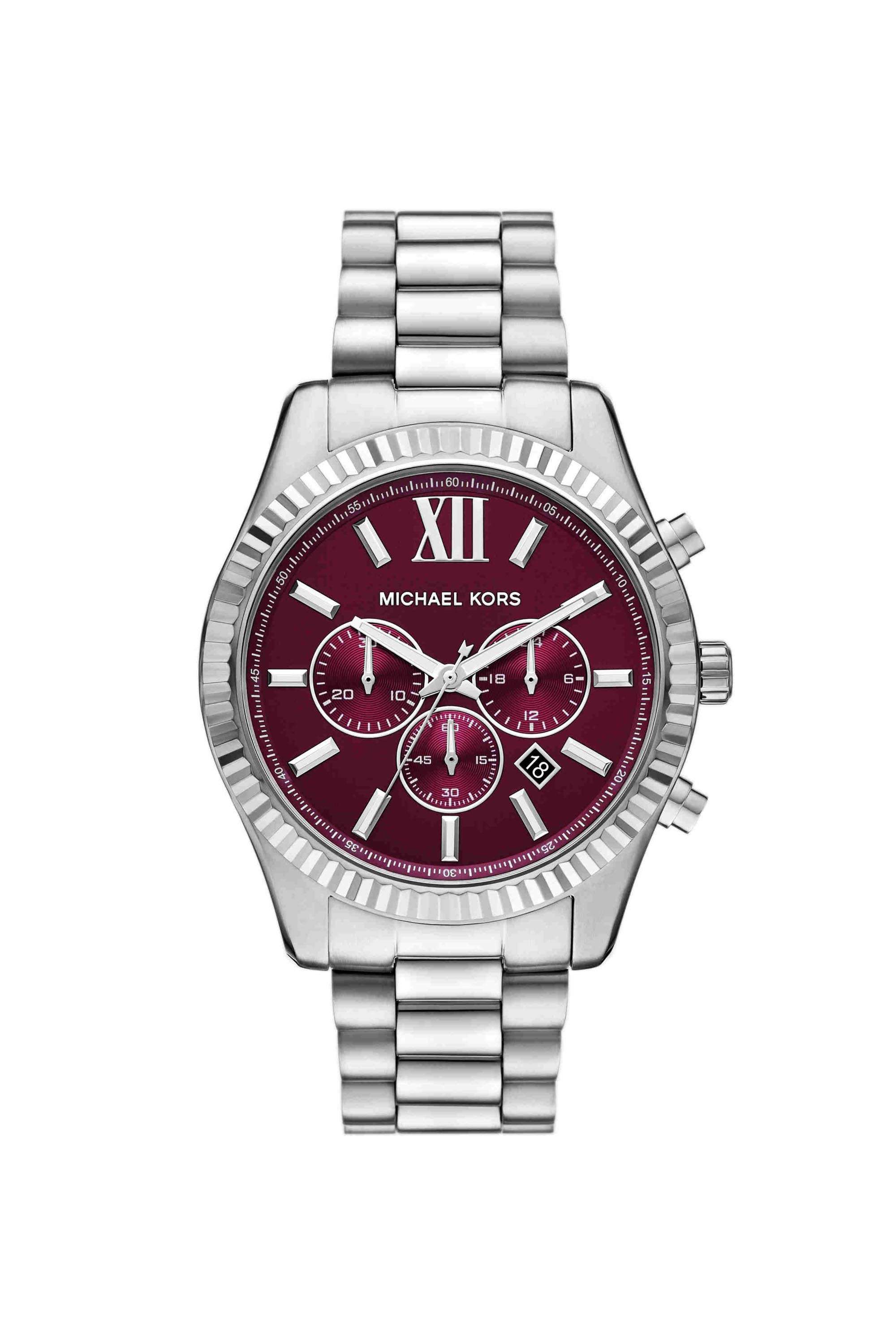 Lexington-44-mm-Red-Dial-Stainless-Steel-Chronograph-Watch-For-Men---MK9242