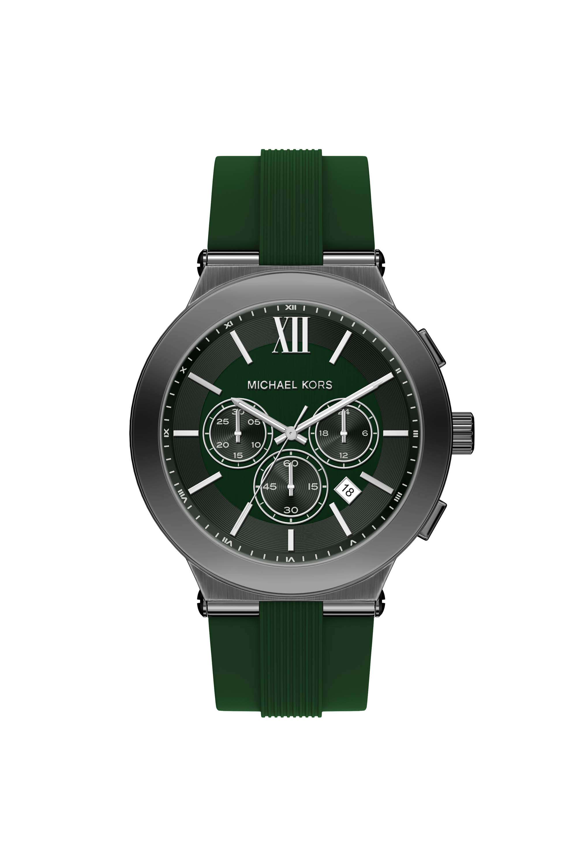 Billie-46-mm-Green-Dial-Silicone-Chronograph-Watch-For-Men---MK9255