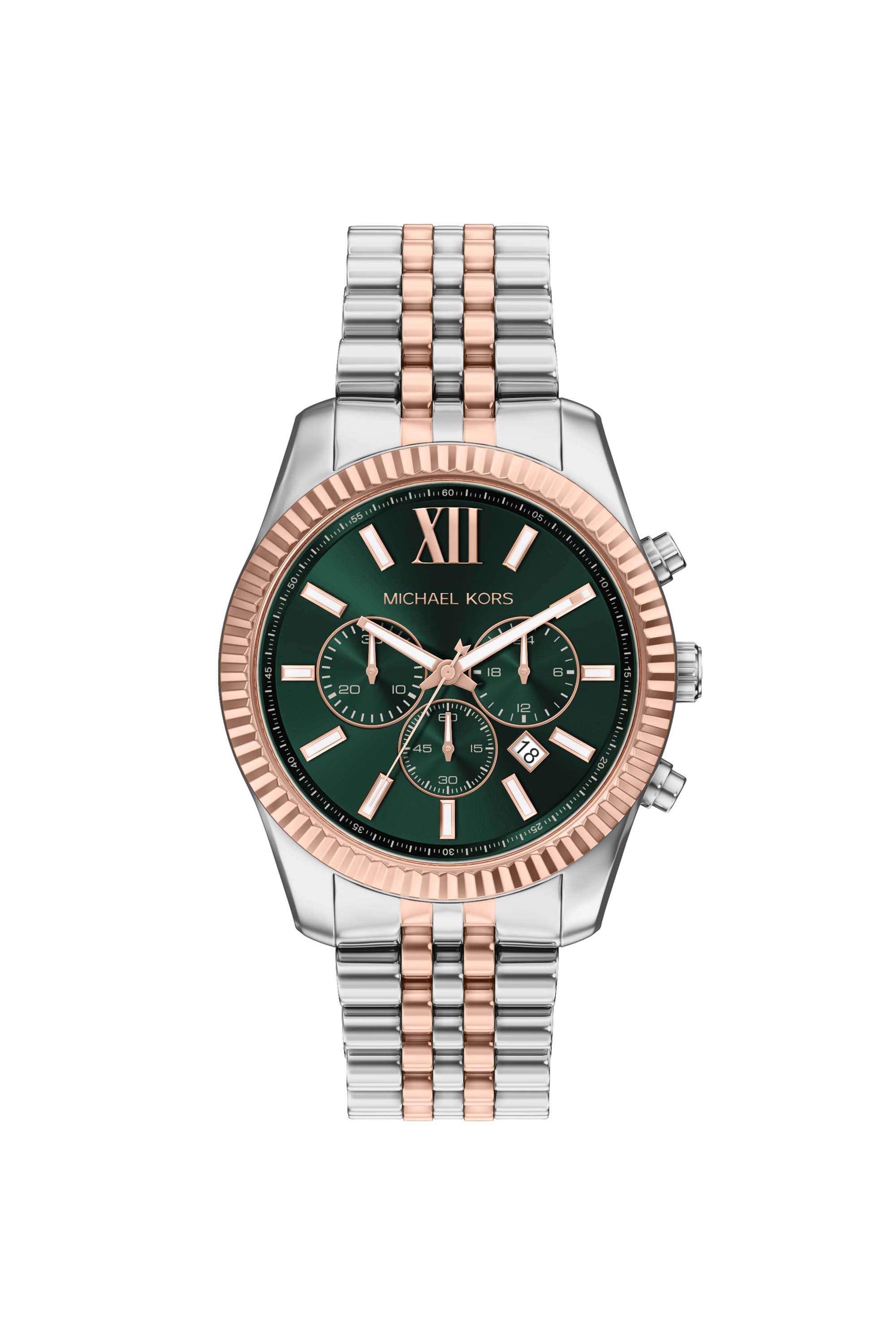 Lexington-45-mm-Green-Dial-Stainless-Steel-Chronograph-Watch-For-Men---MK9265