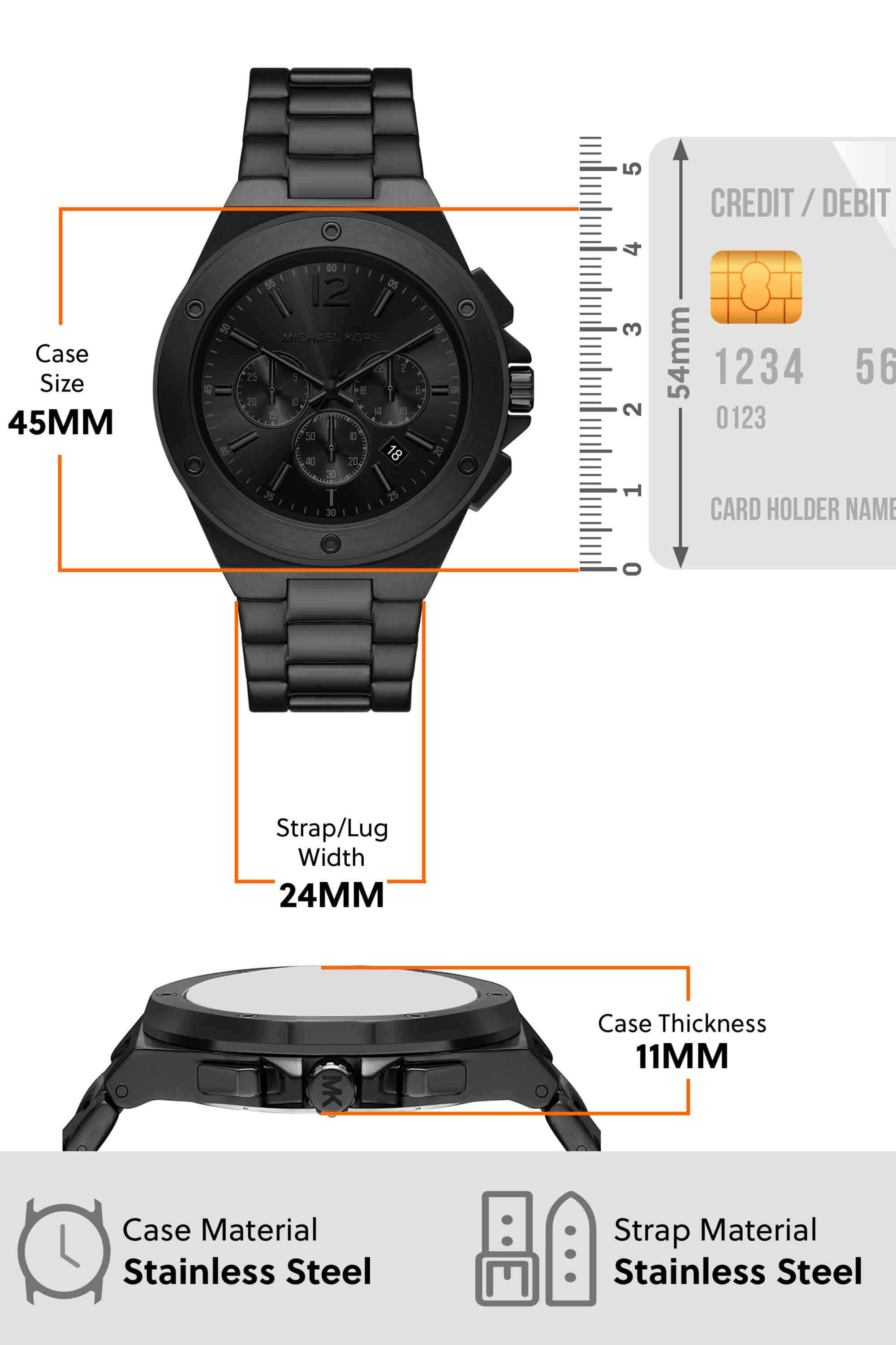 Buy MICHAEL KORS Black Lennox 45 mm Black Dial Stainless Steel
