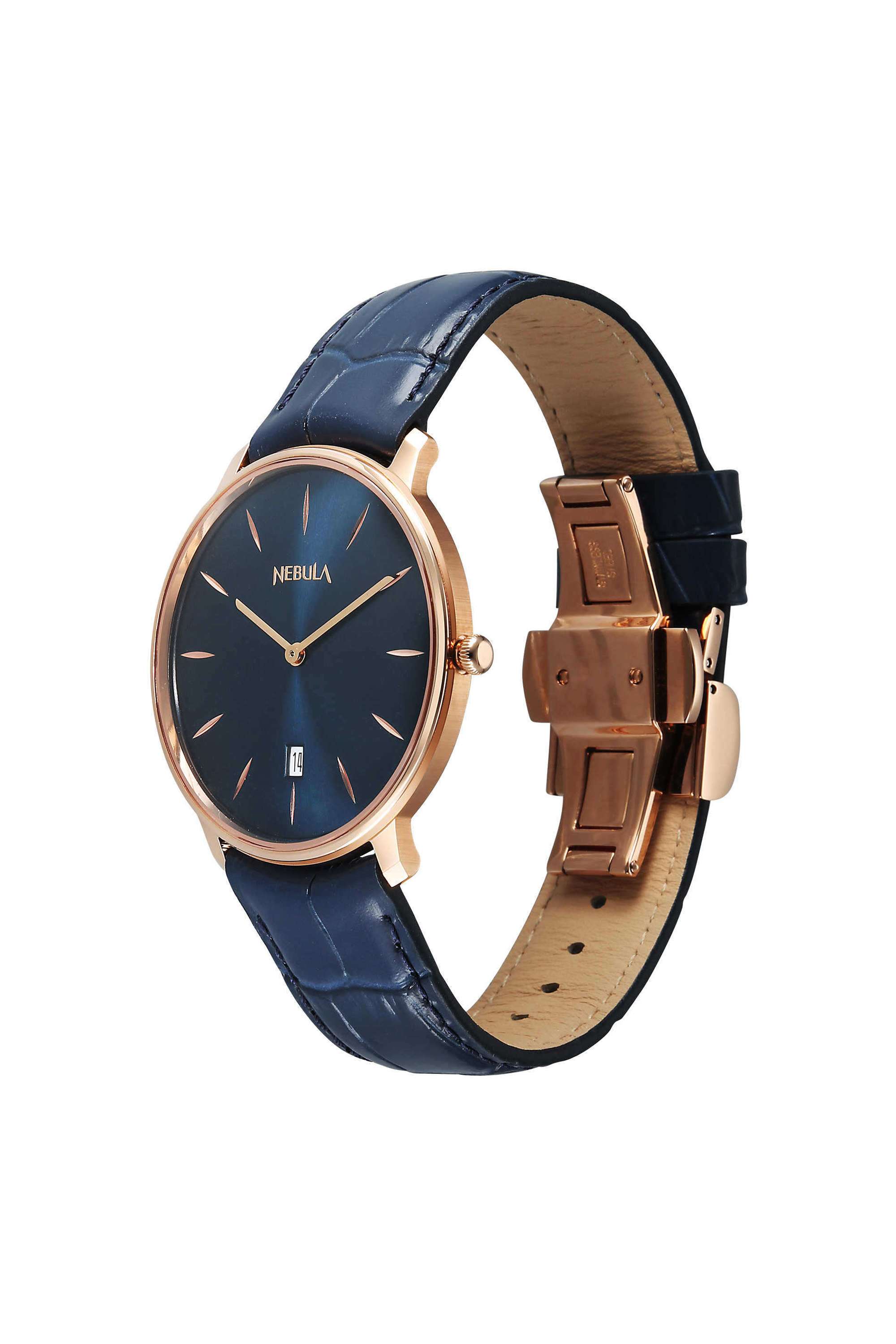 18K-Gold-Blue-Dial-Analog-Leather-Strap-Watch-for-Men