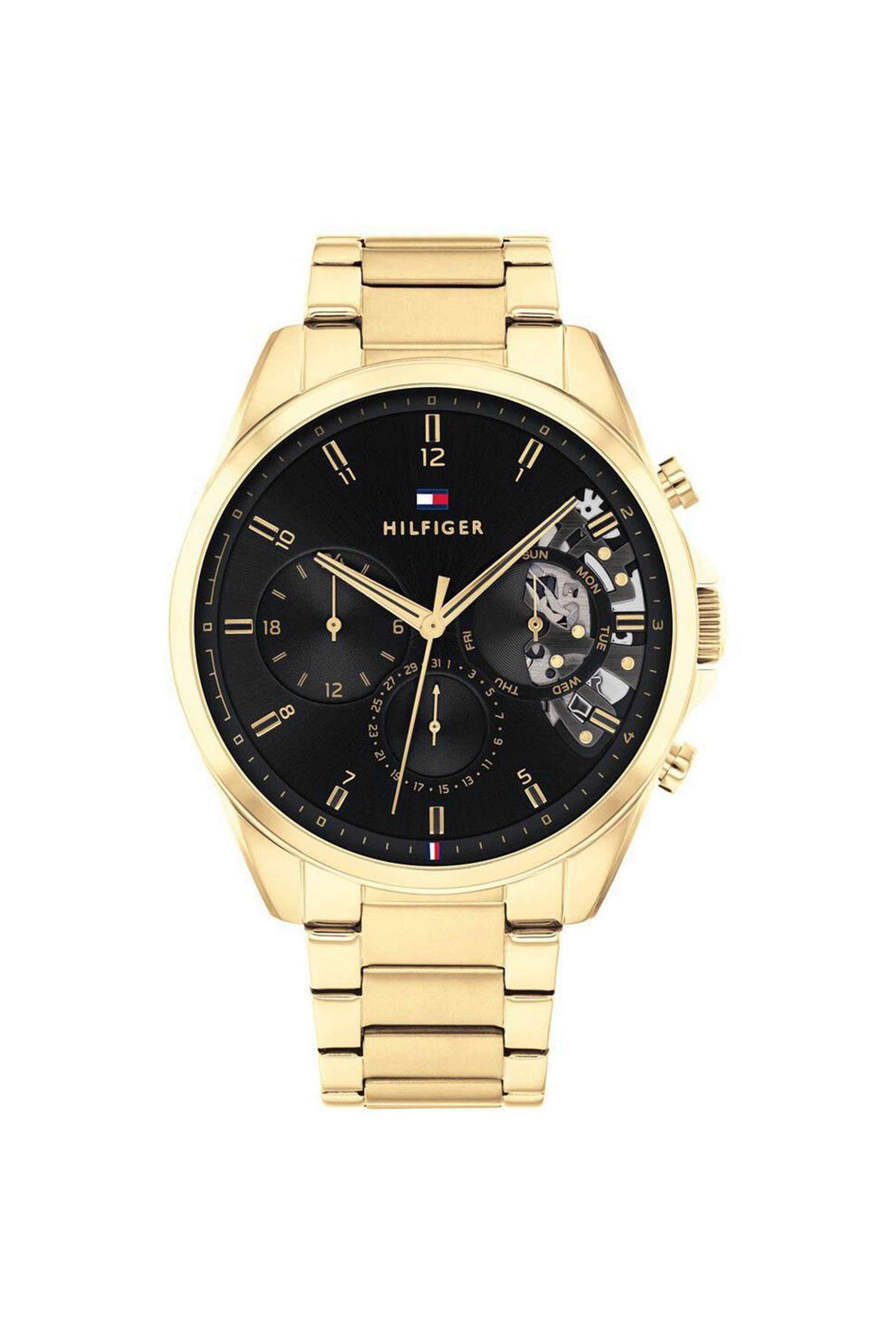 Baker-44-mm-Quartz-Analogue-Watch-For-Men---Black-Dial-with-Gold-Metal-Strap-(TH1710447)