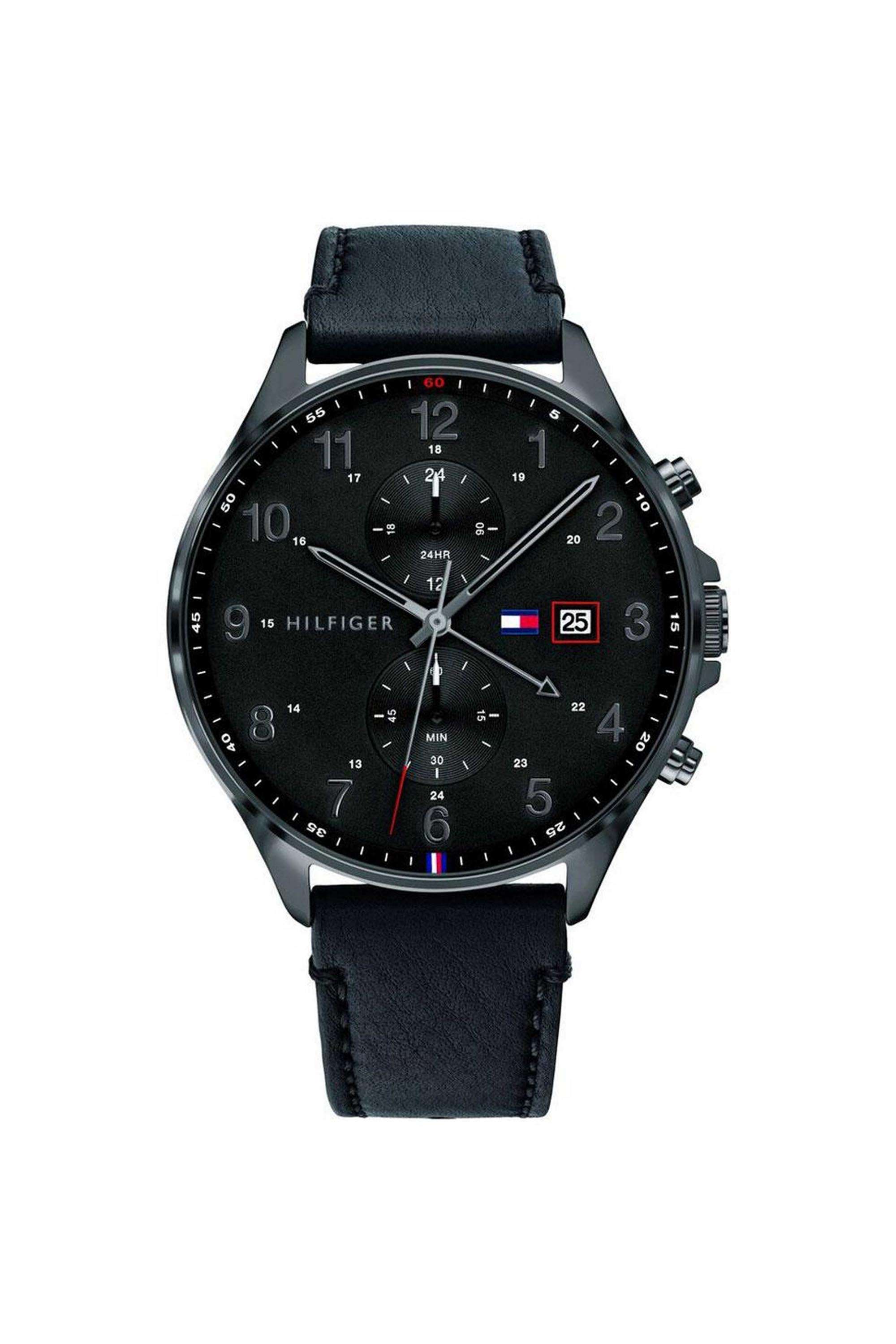 West-Men-s-44-mm-Quartz-Analogue-Watch---Black-Dial-with-Black-Leather-Strap-(TH1791711)