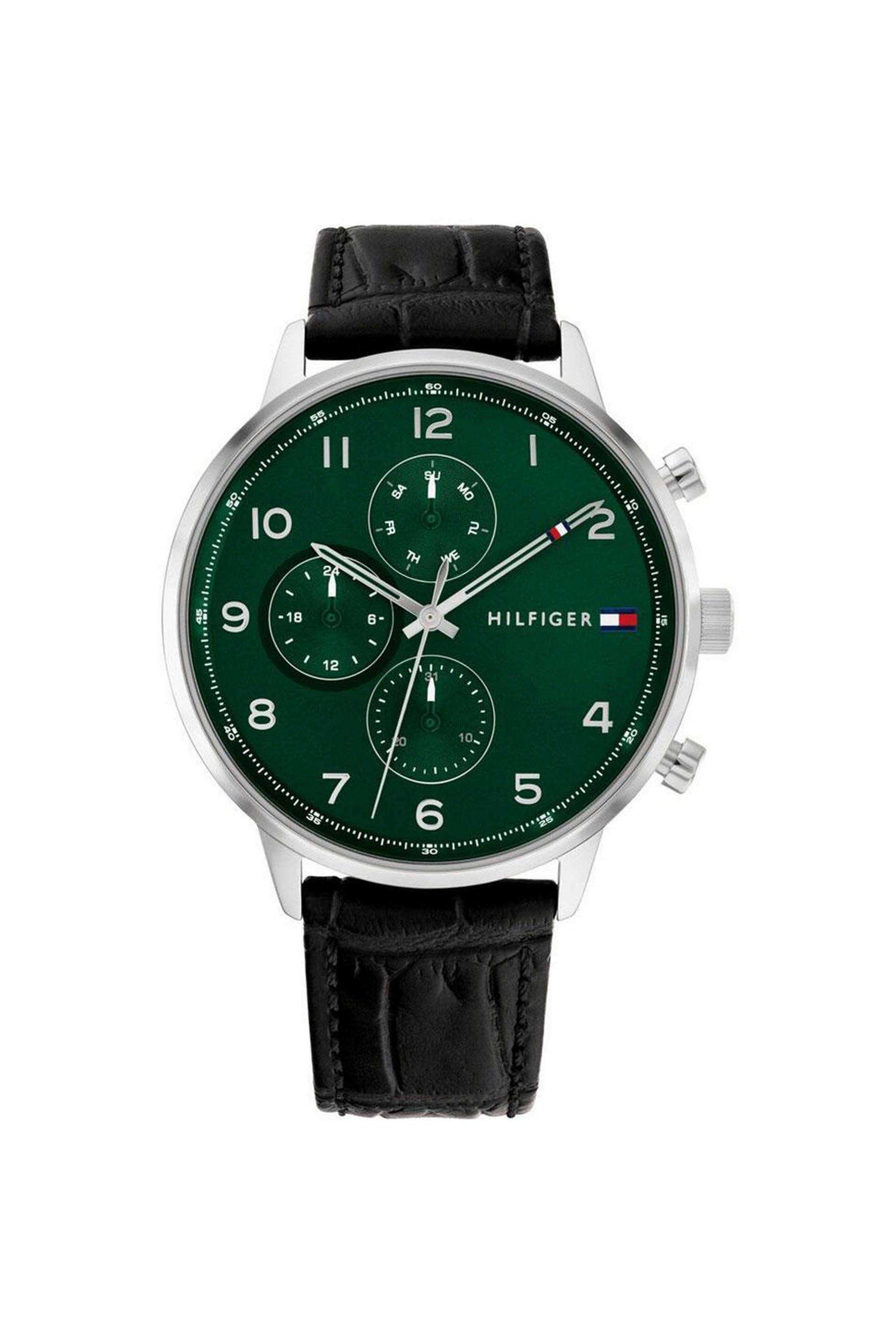 Leonard-Men-s-44-mm-Quartz-Analogue-Watch---Green-Dial-with-Black-Leather-Strap-(WNETH1791985W)