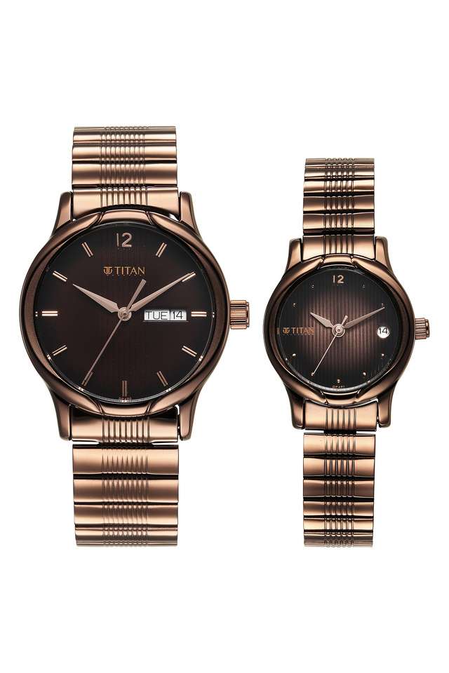 35.30-&-25.10-x-7.6-&-7.75-x-42.6-&-32.2-mm-Brown-Dial-Stainless-Steel-Analogue-Watch-For-Couple