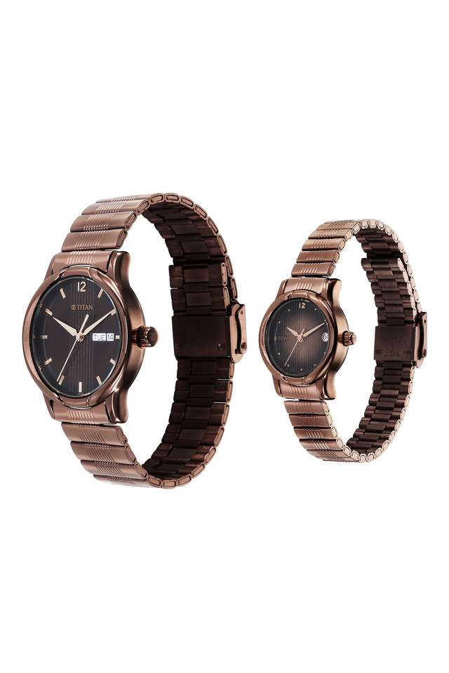 35.30-&-25.10-x-7.6-&-7.75-x-42.6-&-32.2-mm-Brown-Dial-Stainless-Steel-Analogue-Watch-For-Couple