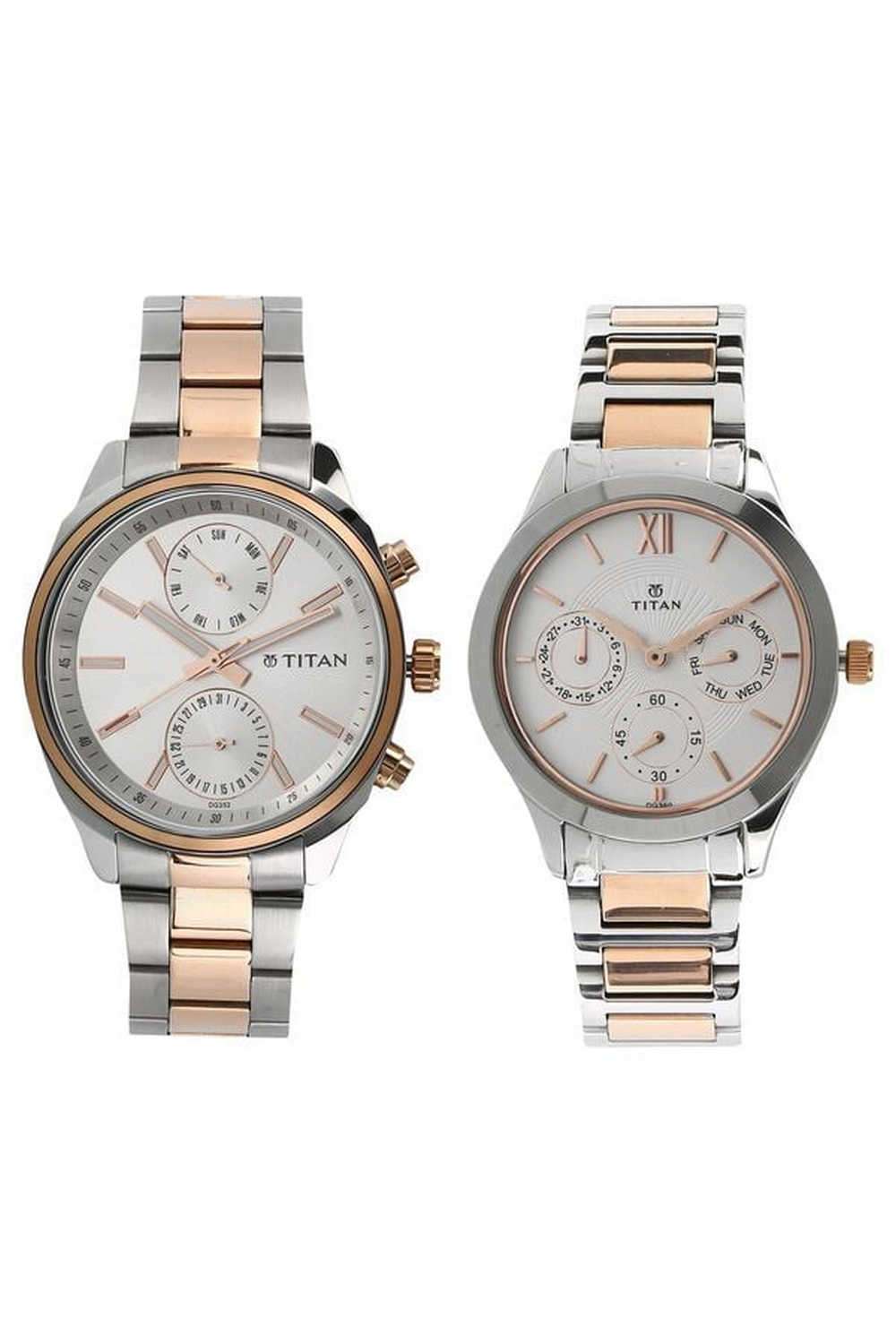 Bandhan-Couple-s-41-mm-and-33-mm-Quartz-Analogue-Watch---White-Dial-With-Two-Toned-Stainless-Steel-Strap-(NT17332570KM01)