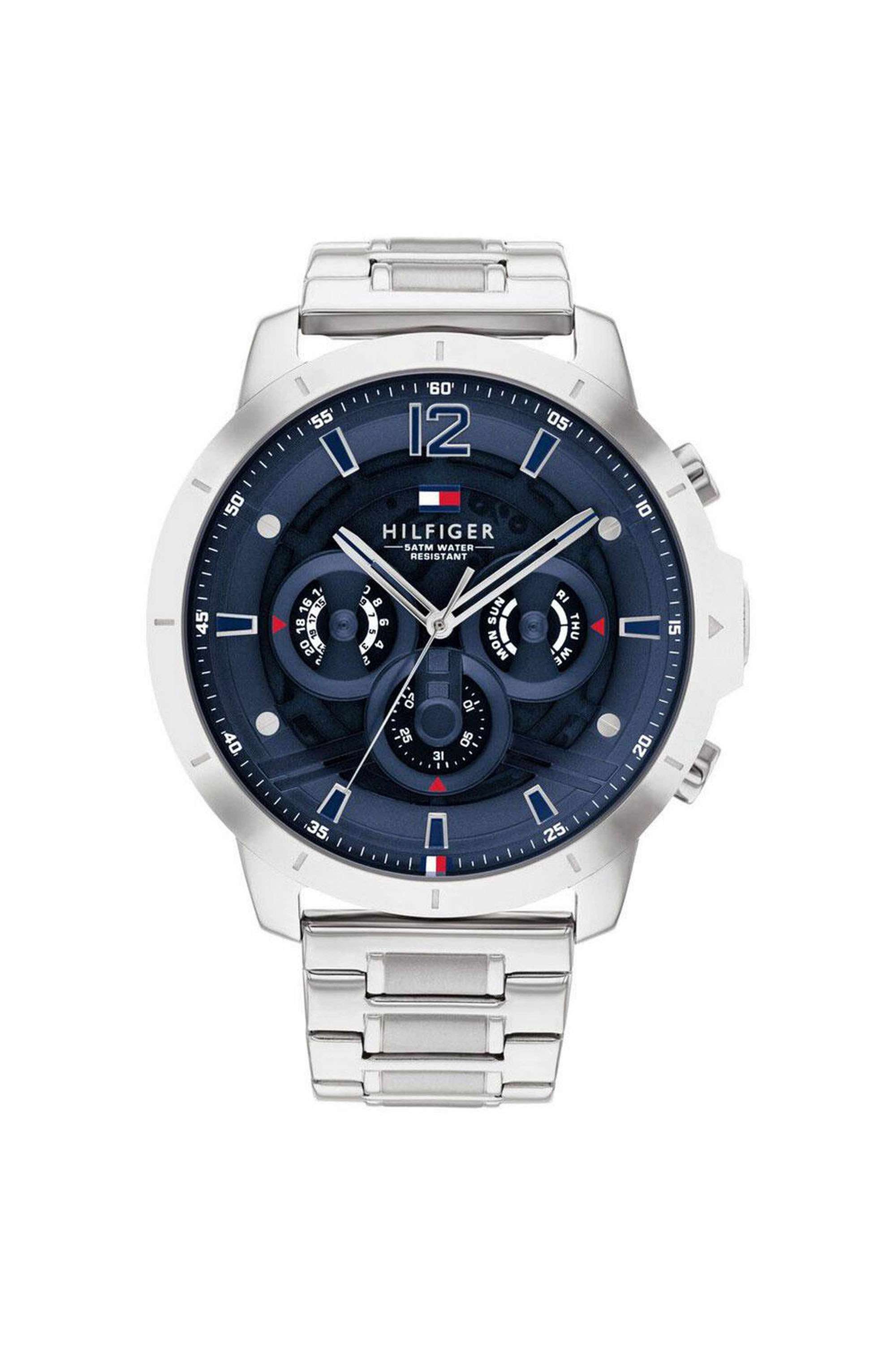 Luca-50-mm-Quartz-Analogue-Watch-For-Men---Blue-Dial-with-Silver-Stainless-Steel-Strap-(TH1710492)