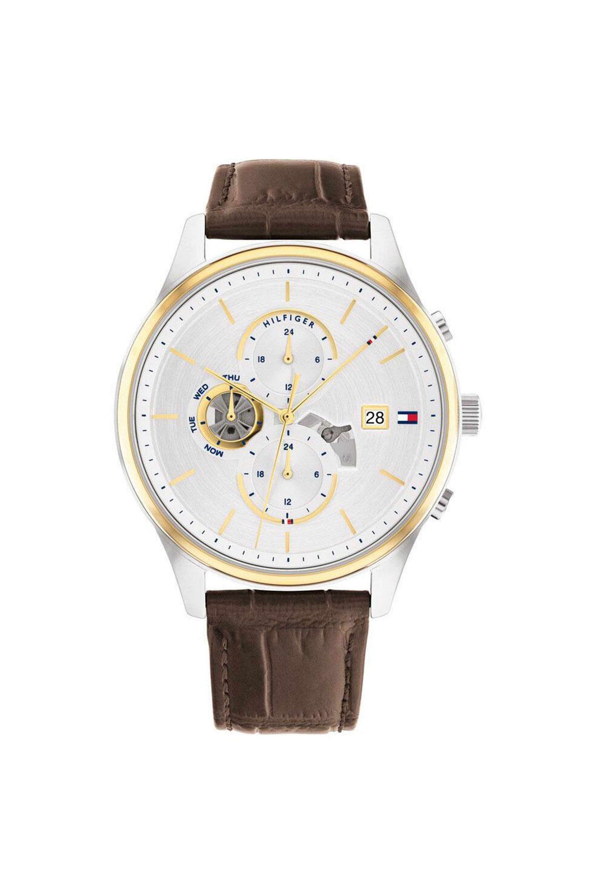 Weston-44-mm-Quartz-Analogue-Watch-For-Men---Silver-Dial-with-Brown-Leather-Strap-(TH1710501)
