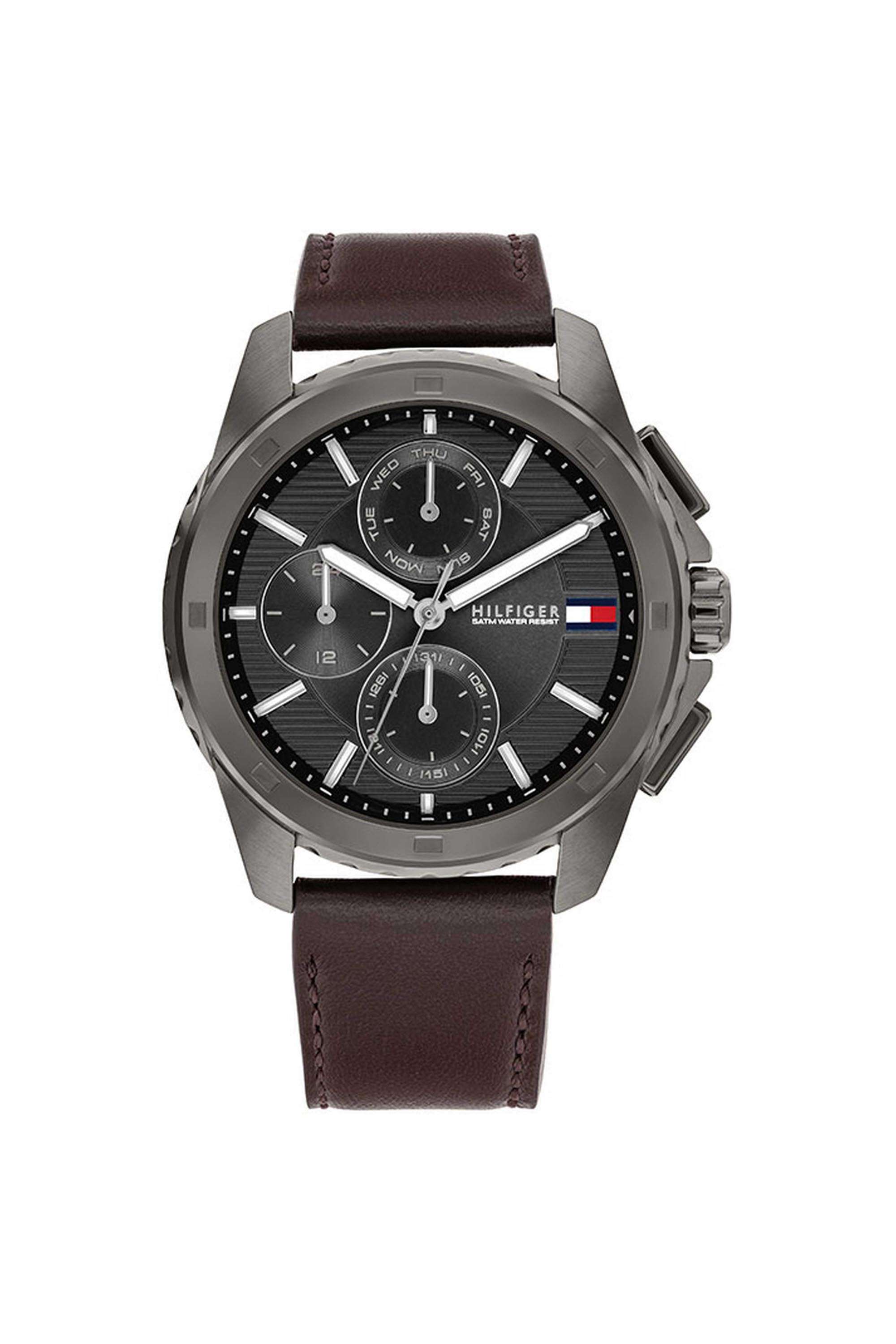 Walker-Men-s-44-mm-Quartz-Analogue-Watch---Black-Dial-with-Brown-Leather-Strap-(TH1710623)