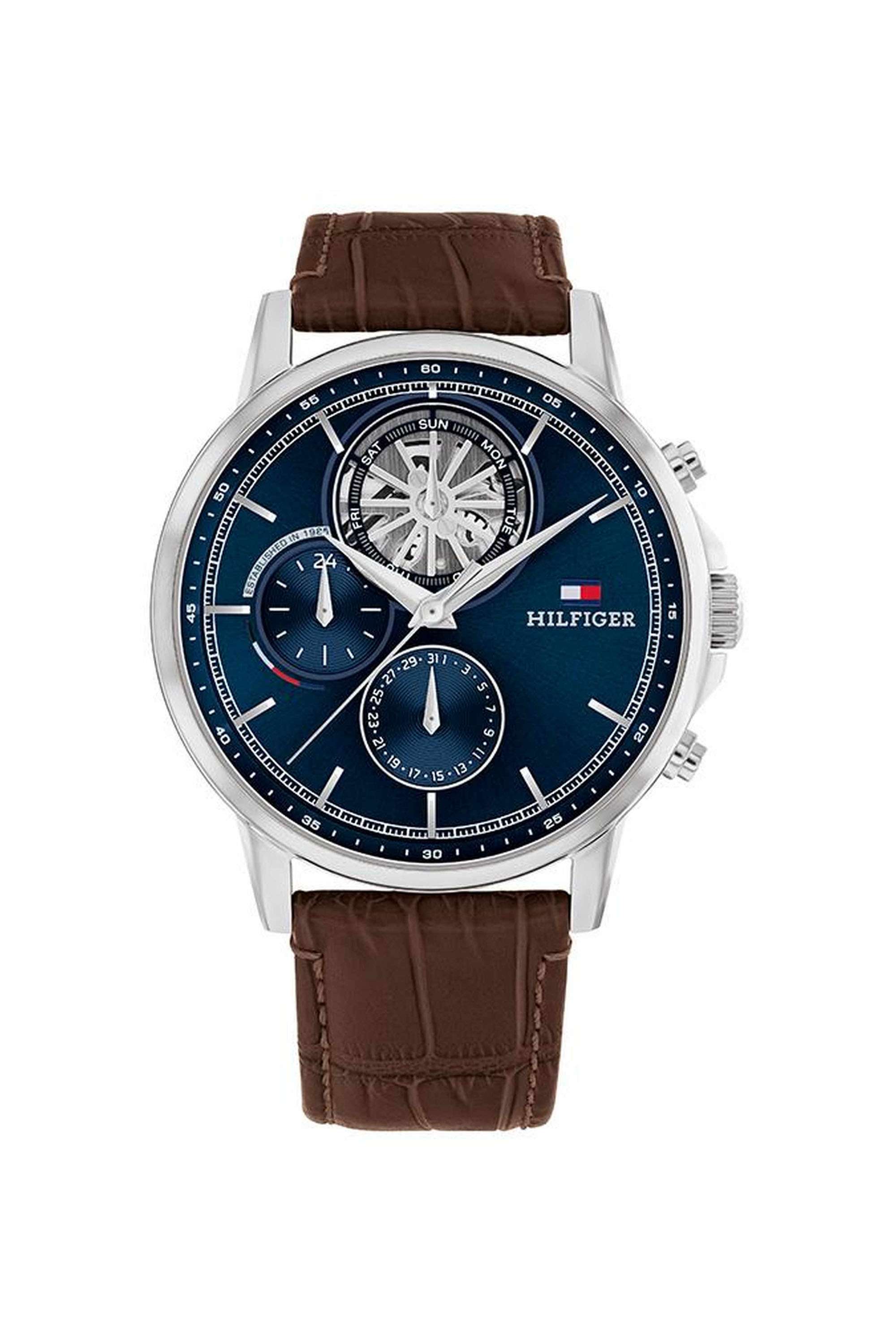 STEWART-44-mm-Quartz-Analogue-Watch-For-Men---Blue-Dial-with-Brown-Leather-Strap-(TH1710629)