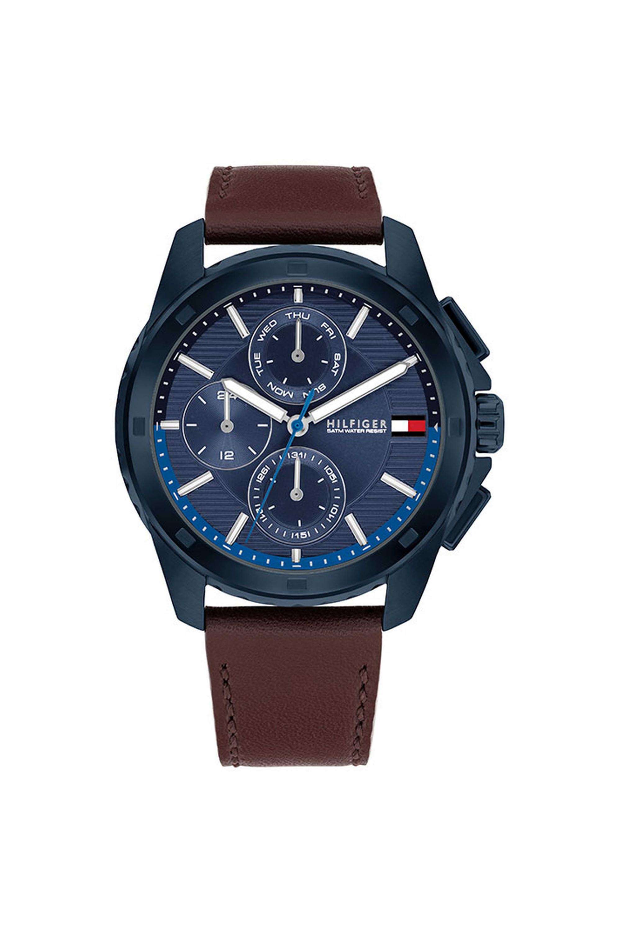 Walker-Men-s-44-mm-Quartz-Analogue-Watch---Blue-Dial-with-Brown-Leather-Strap-(TH1710632)