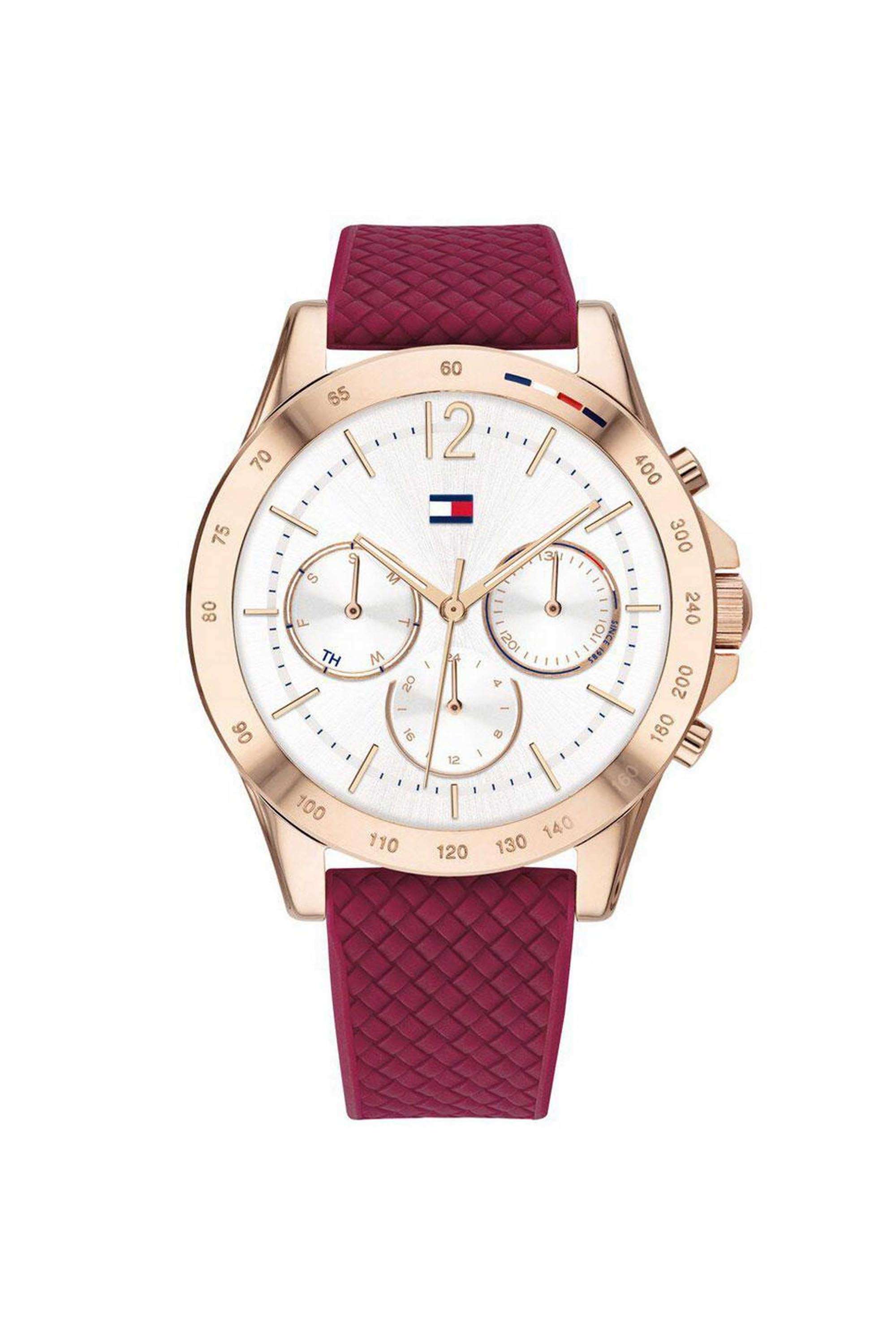 Haven-Women-s-38-mm-Quartz-Analogue-Watch---White-Dial-with-Red-Silicone-Strap-(TH1782200)