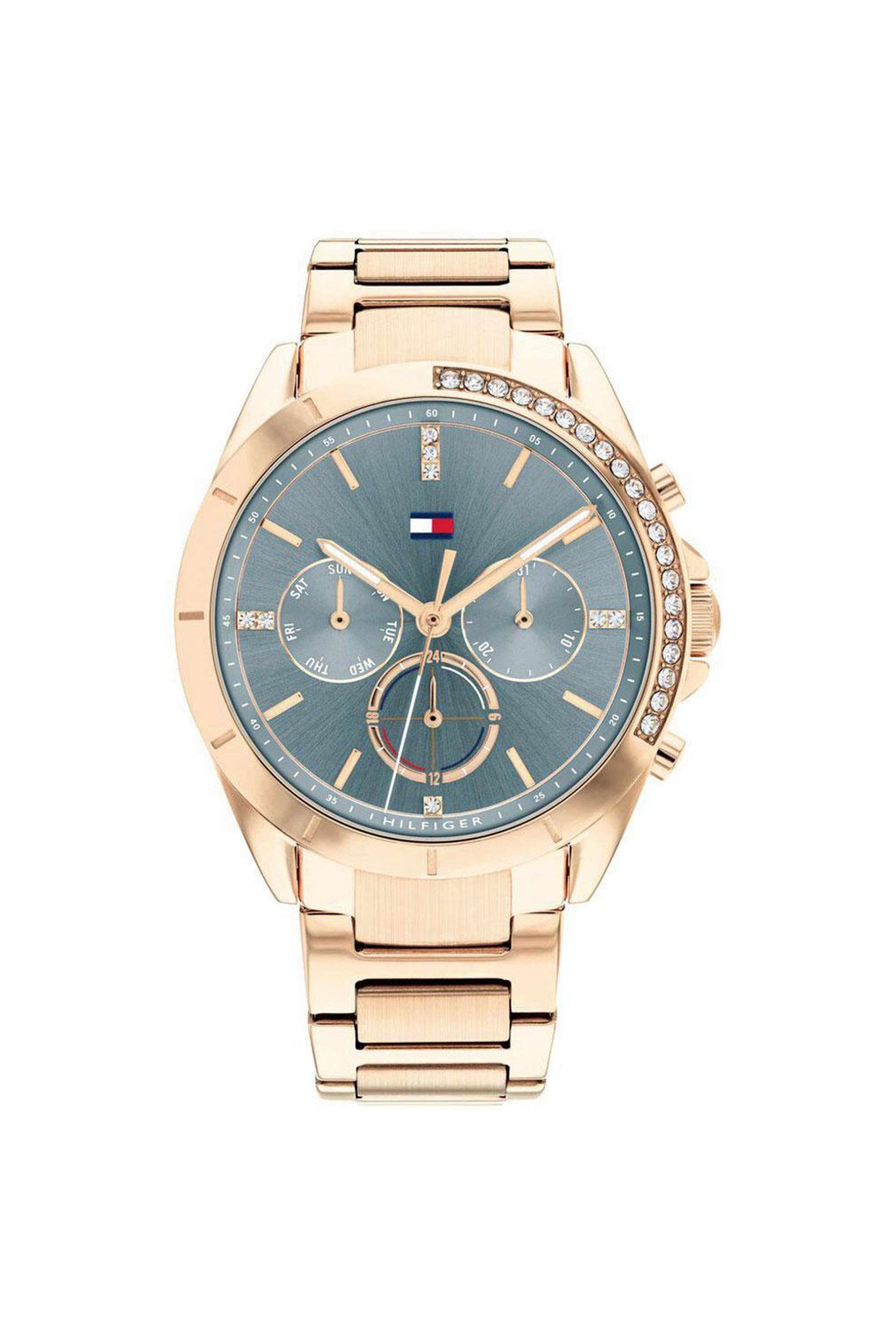 Kennedy-38-mm-Quartz-Analogue-Watch-For-Women---Blue-Dial-with-Gold-Stainless-Steel-Strap-(TH1782386)