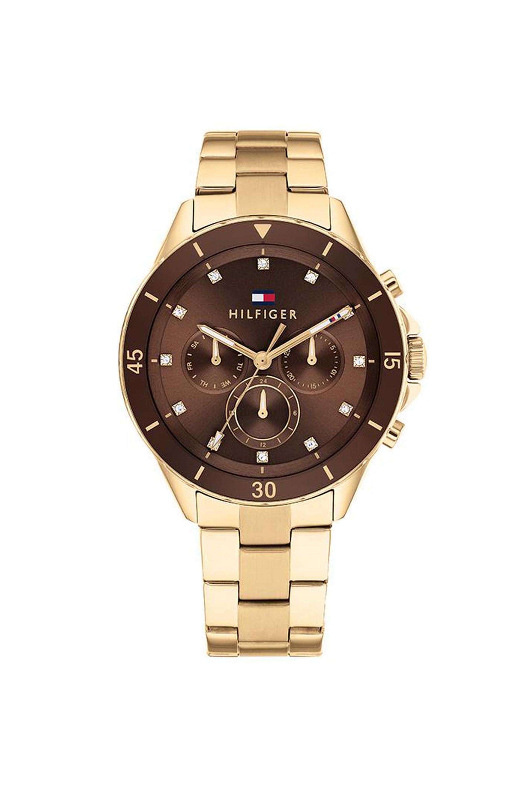 Mellie-Women-s-40-mm-Quartz-Analogue-Watch---Brown-Dial-with-Gold-Stainless-Steel-Strap-(TH1782709)