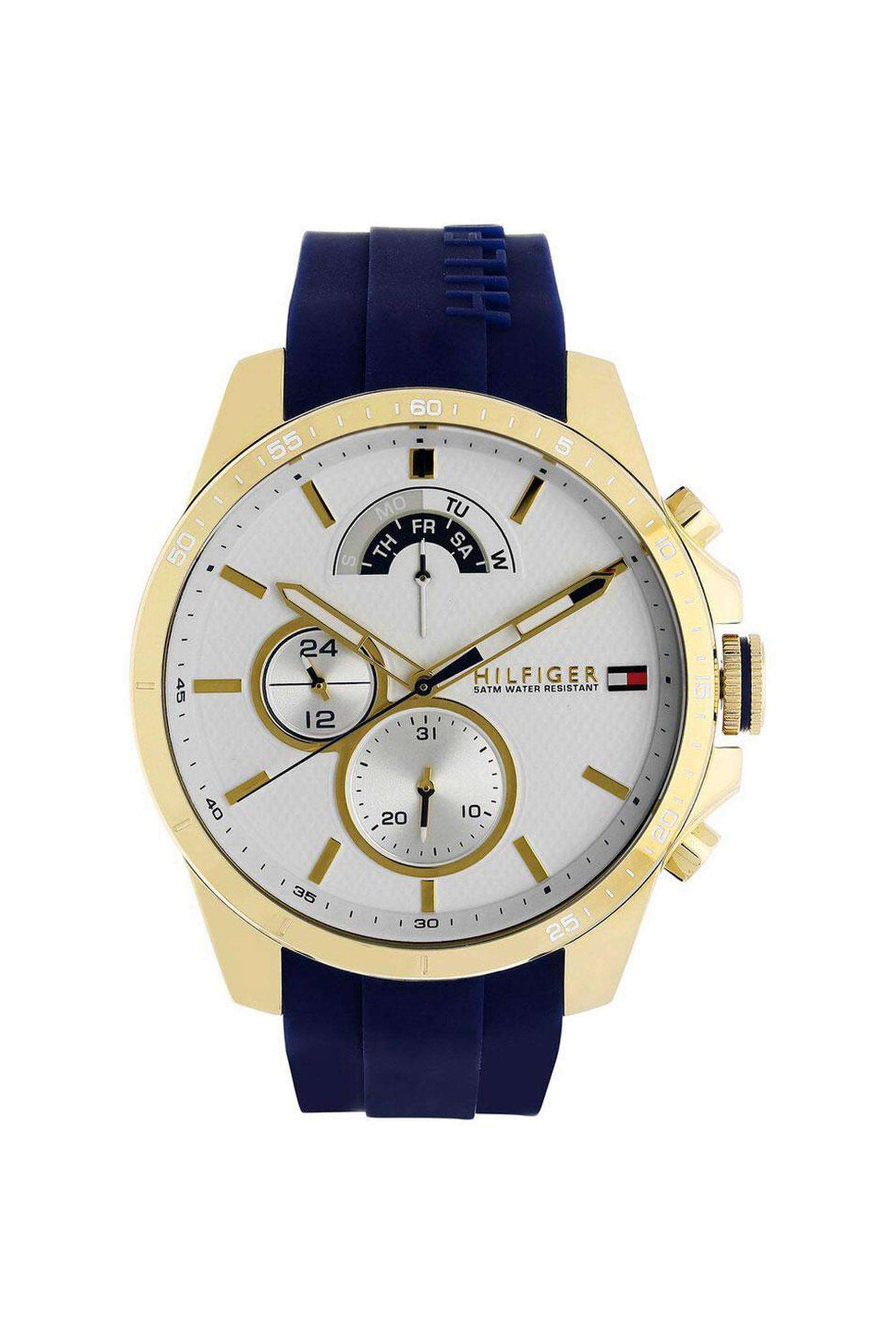 Men-s-48-mm-Quartz-Analogue-Watch---White-Dial-with-Blue-Silicone-Strap-(TH1791353)