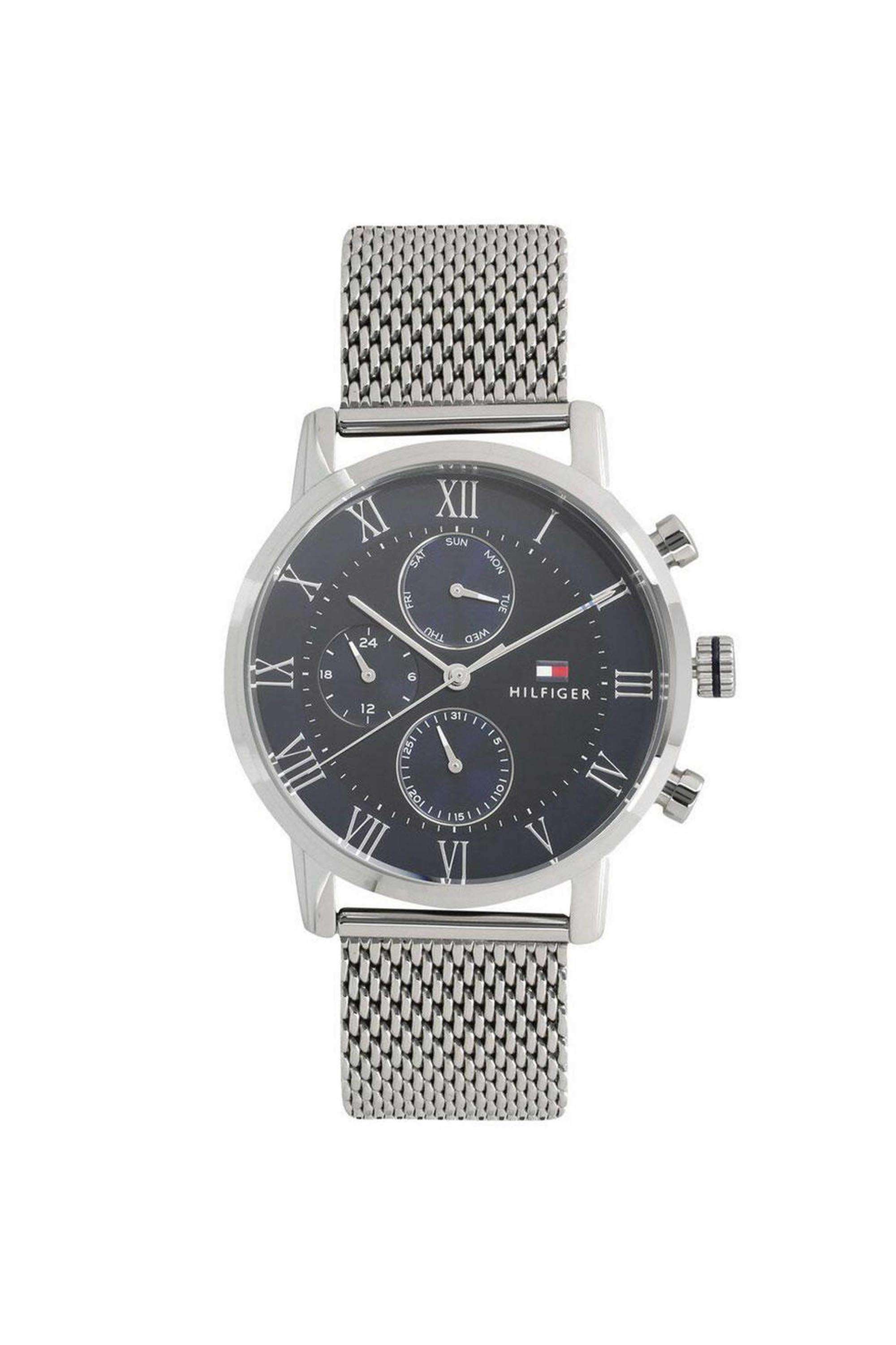 Men-s-44-mm-Quartz-Analogue-Watch---Blue-Dial-with-Silver-Metal-Strap-(TH1791398)