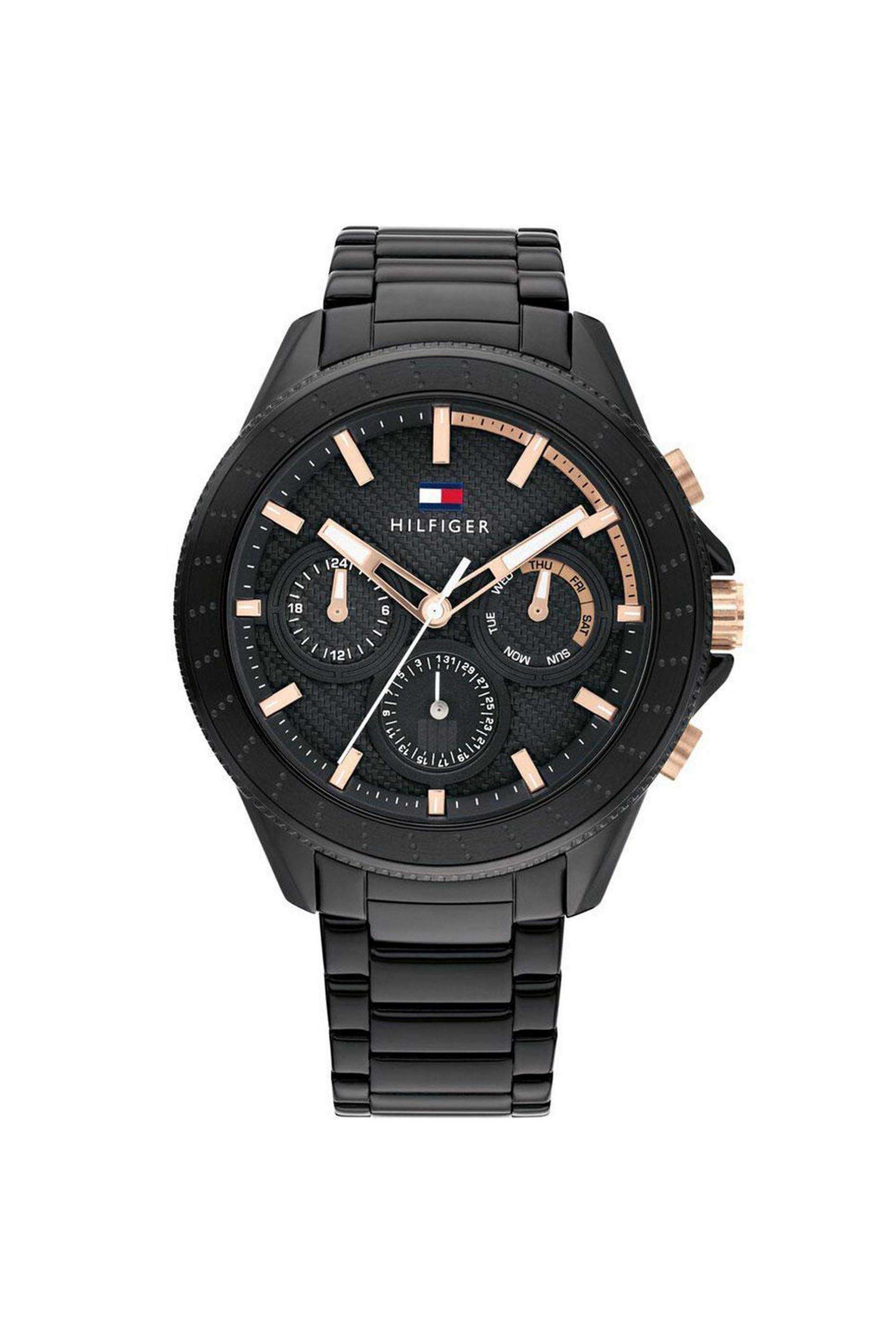 Men-s-45-mm-Quartz-Analogue-Watch---Black-Dial-with-Black-Stainless-Steel-Strap-(TH1791858)