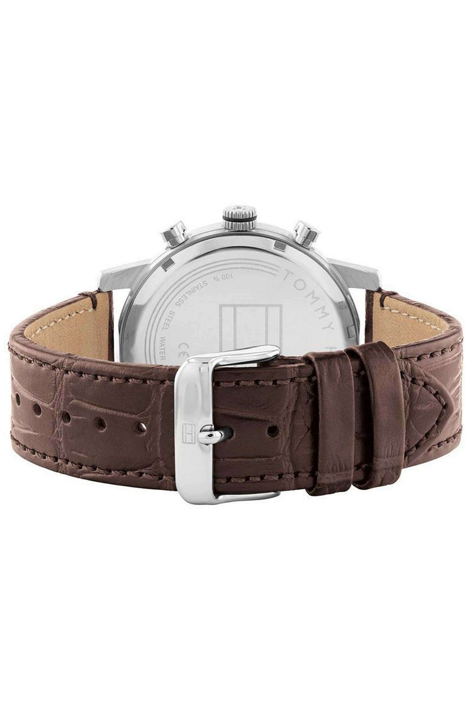 Men-s-44-mm-Quartz-Analogue-Watch---Silver-Dial-with-Brown-Leather-Strap-(TH1791884)
