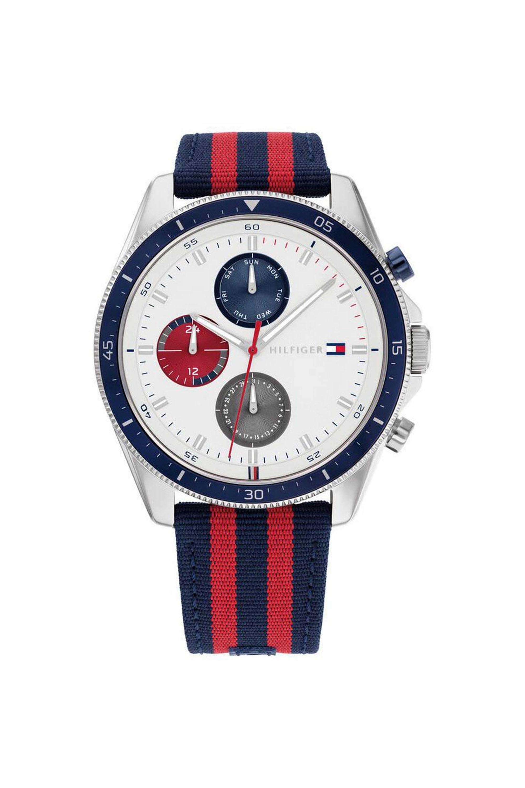 Men-s-44-mm-Quartz-Analogue-Watch---White-Dial-with-Two-Tone-Nylon-Strap-(TH1792035)
