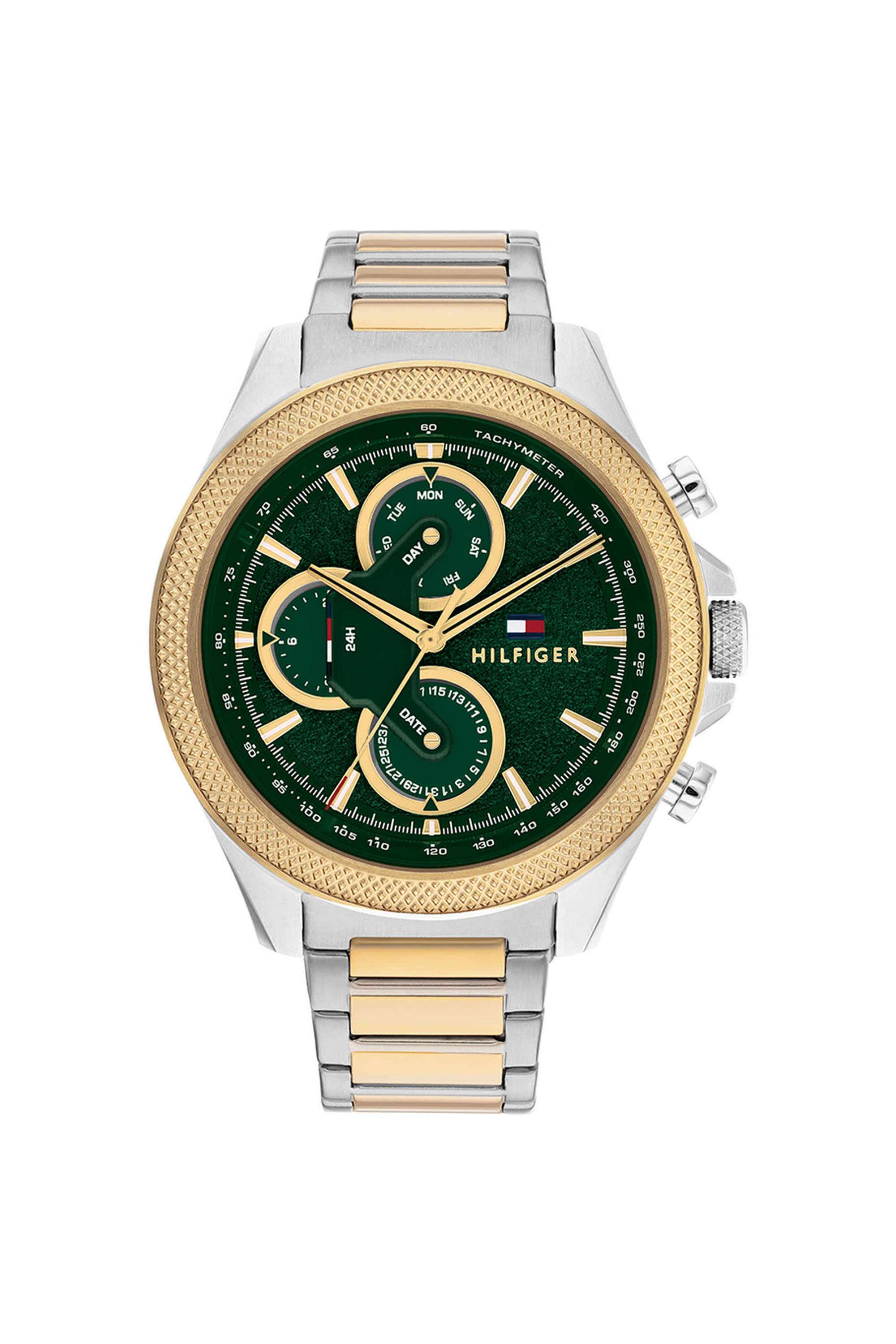 Clark-46-mm-Quartz-Analogue-Watch-For-Men---Green-Dial-with-Gold-Stainless-Steel-Strap-(TH1792079)