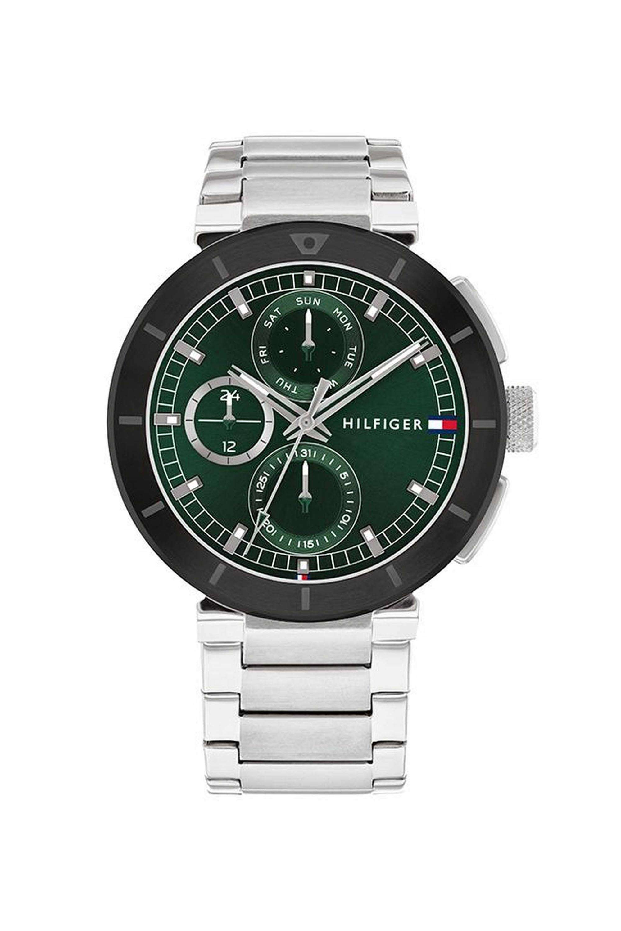 Lorenzo-Men-s-44-mm-Quartz-Chronograph-Watch---Green-Dial-with-Silver-Stainless-Steel-Strap-(TH1792117)