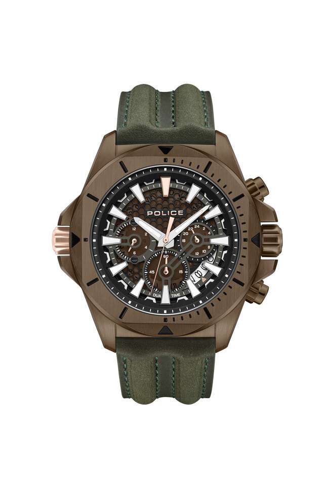 Electrical-Men-s-46mm-Chronograph-Quartz-Watch--Brown-Dial-with-Olive-Leather-Strap-(PLPEWGF0054502)