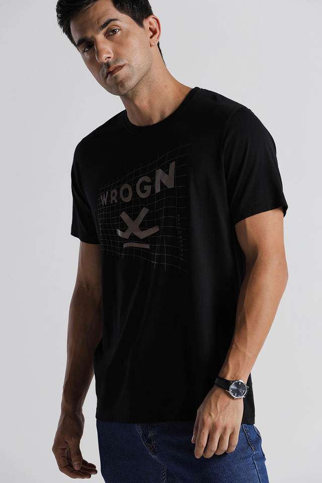 Buy Wrogn Black Printed Cotton Crew Neck Men's T-Shirt Shoppers Stop