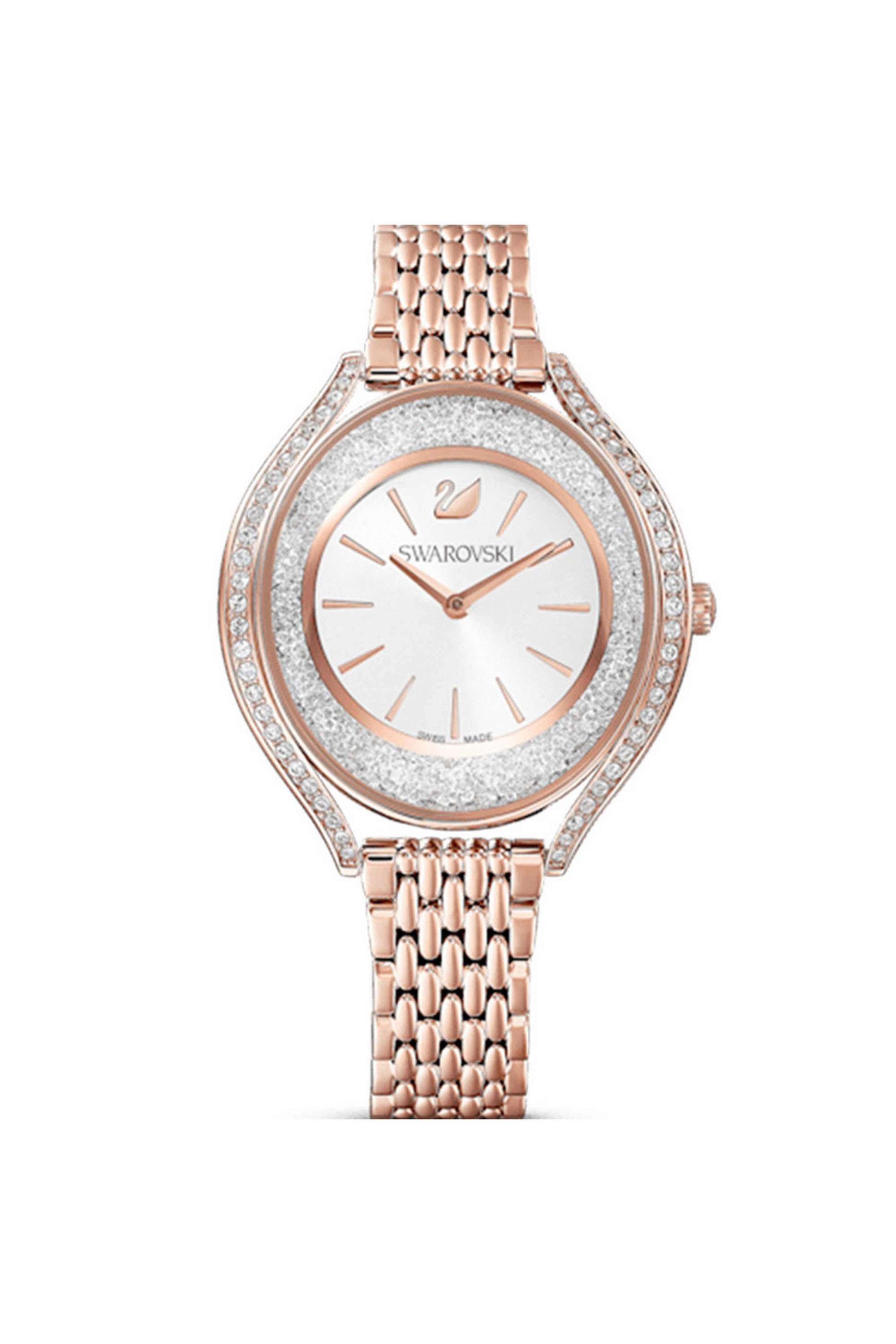 Crystalline-Women-s-35.5-mm-Analogue-Quartz-Watch---Silver-Dial-with-Rose-Gold-Metal-Strap-(S5519459)
