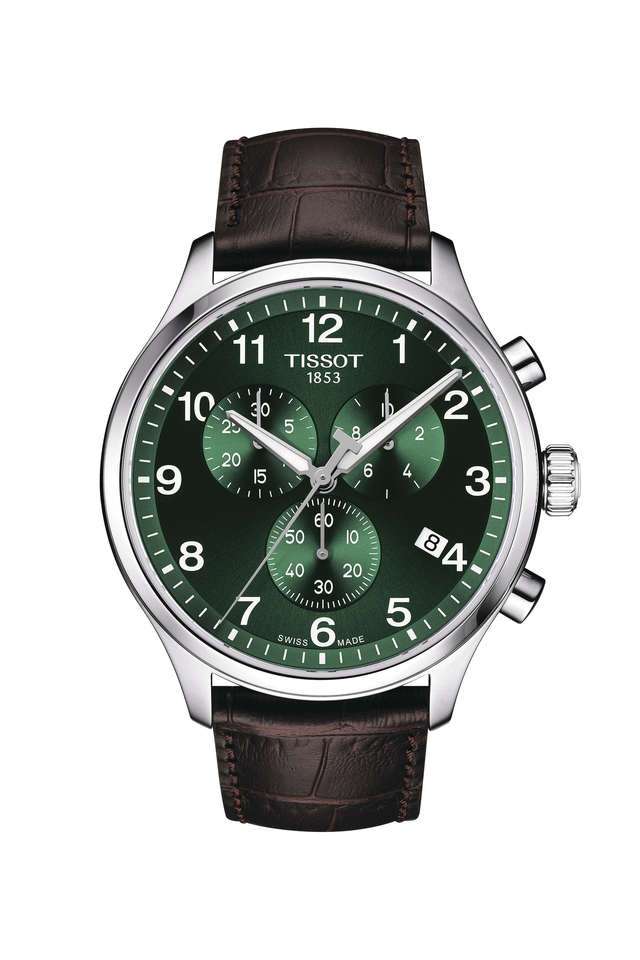 CHRONO-XL-Men-s-45-mm-Swiss-Quartz-Chronograph-Watch---Green-Dial-With-Brown-Leather-Strap-(T1166171609200)