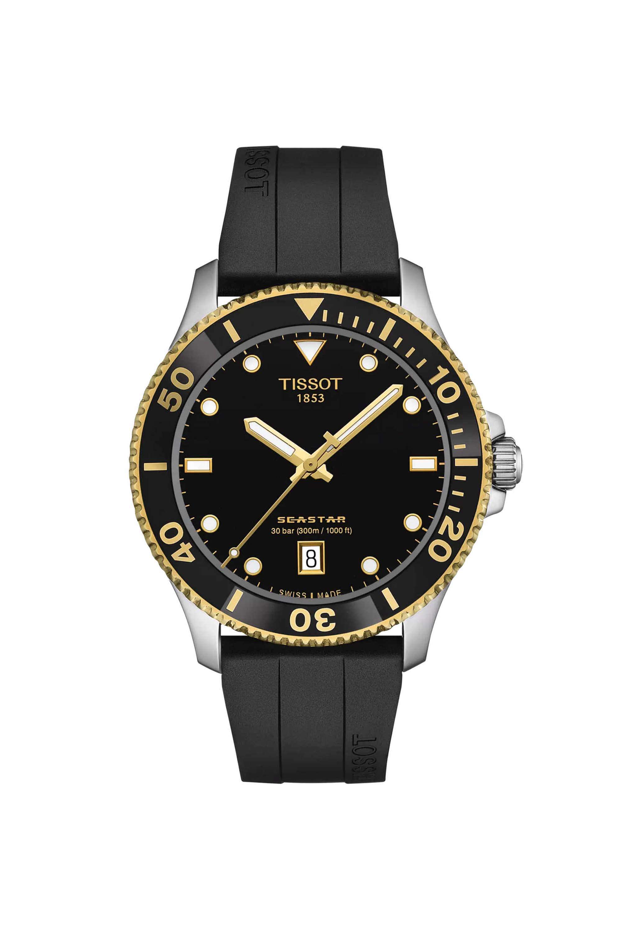 Sport-Seastar-1000-40-mm-Analogue-Swiss-Quartz-Watch-For-Men-s---Black-Dial-with-Black-Silicone-Strap-(T1204102705100)