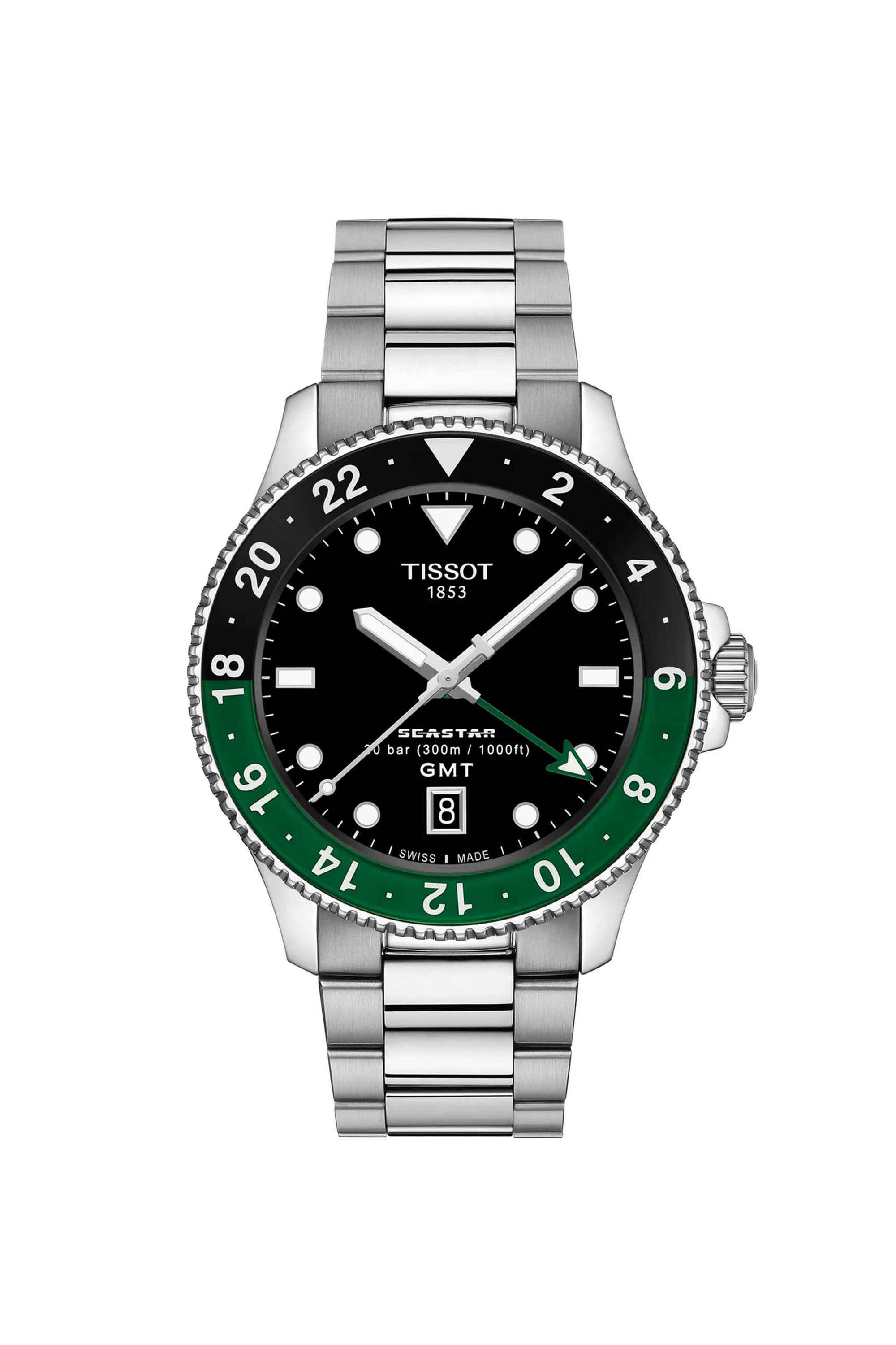 Sport-Seastar-1000-40-mm-Analogue-Swiss-Quartz-Watch-For-Men-s---Black-Dial-with-Silver-Stainless-Steel-Strap-(T1208521105100)