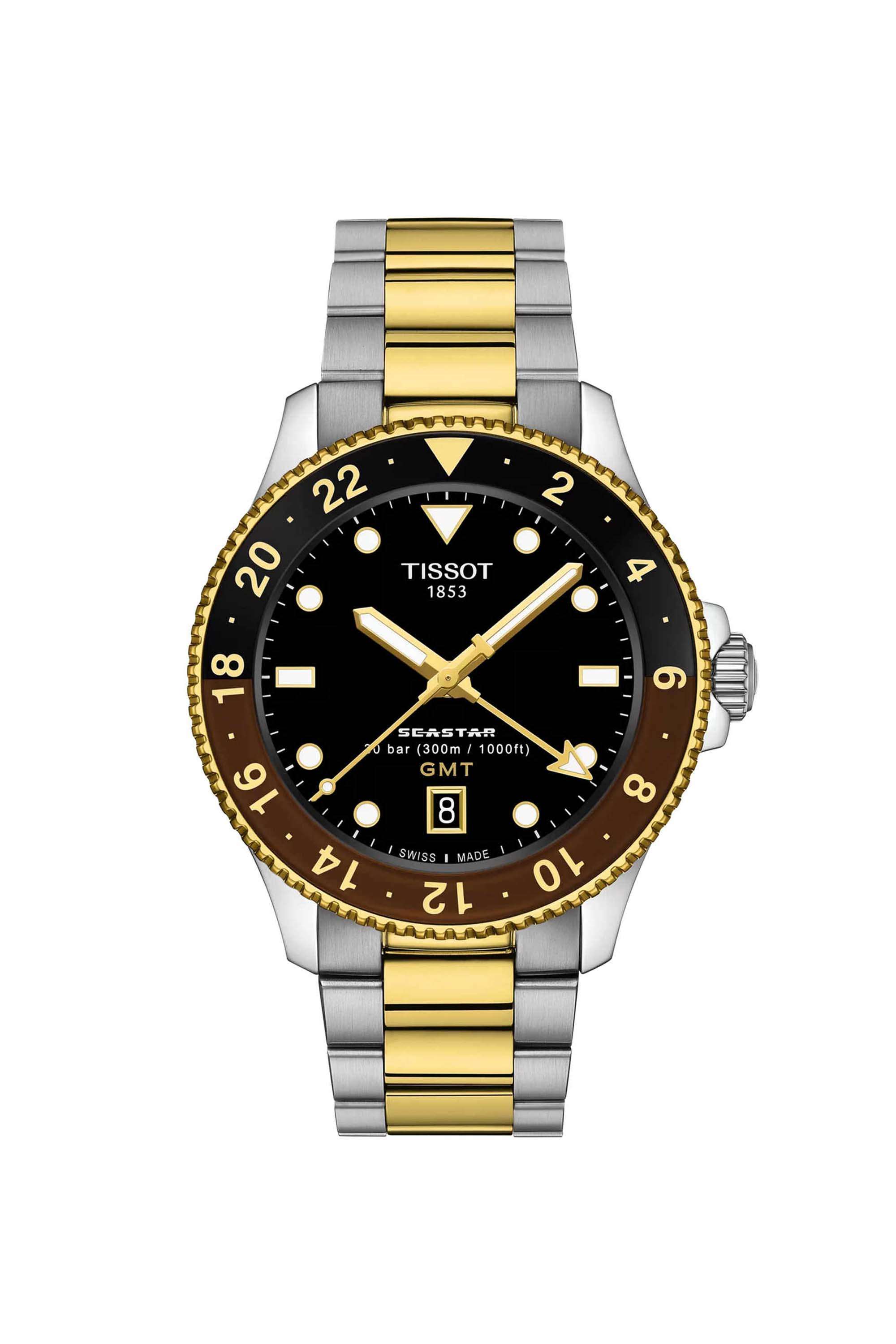 Sport-Seastar-1000-40-mm-Analogue-Swiss-Quartz-Watch-For-Men-s---Black-Dial-with-Two-Tone-Stainless-Steel-Strap-(T1208522205100)