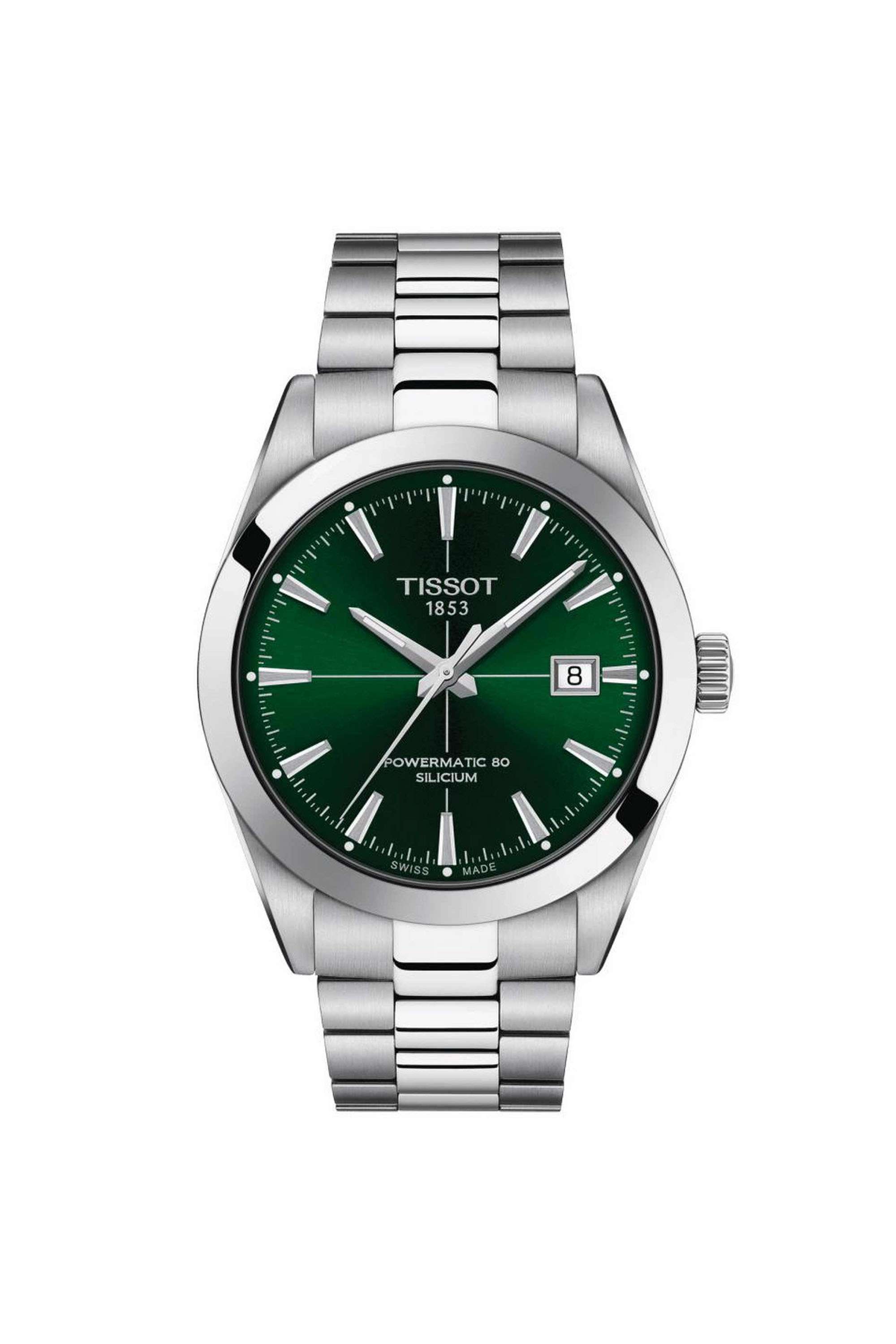 Classic-Contemporary-Gentleman-40-mm-Analogue-Swiss-Automatic-Watch-For-Men-s---Green-Dial-with-Grey-Stainless-Steel-Strap-(T1274071109101)