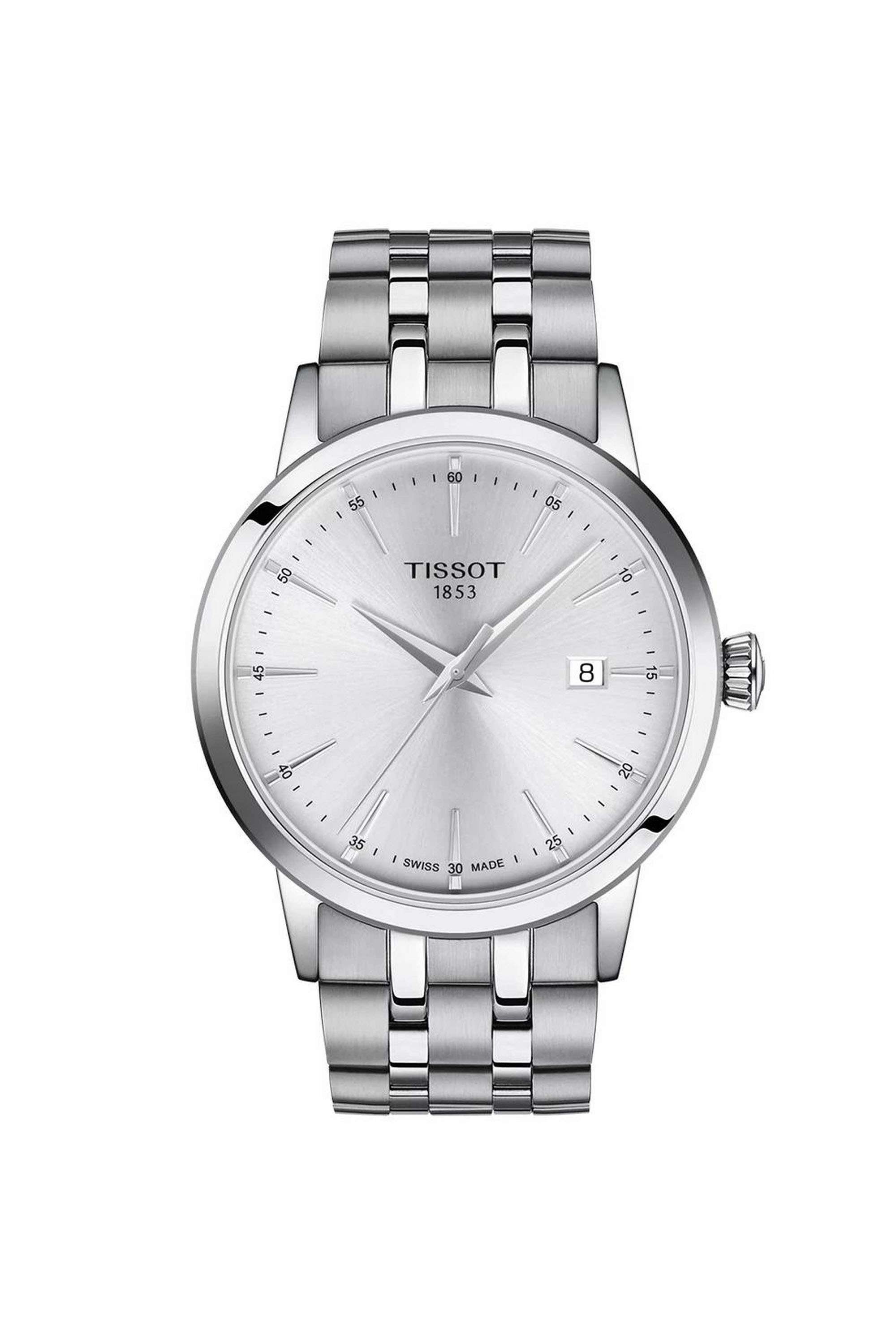Classic-Dream-42-mm-Analogue-Swiss-Quartz-Watch-For-Men-s---Silver-Dial-with-Grey-Stainless-Steel-Strap-(T1294101103100)