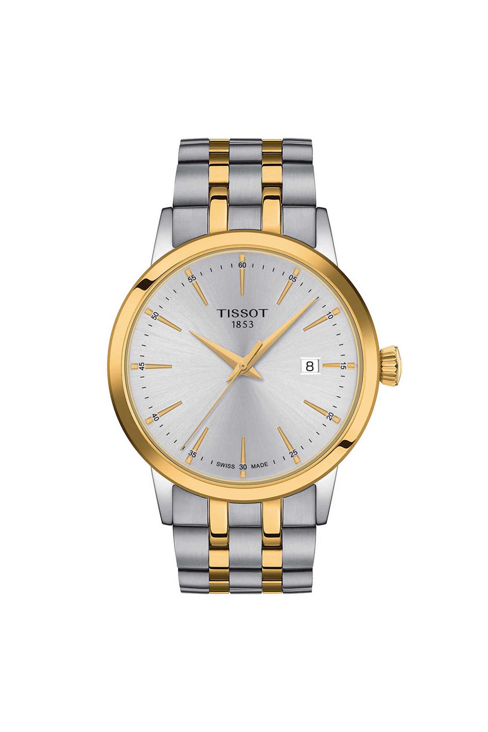 Classic-Dream-42-mm-Analogue-Swiss-Quartz-Watch-For-Men-s---Silver-Dial-with-Two-Tone-Stainless-Steel-Strap-(T1294102203100)