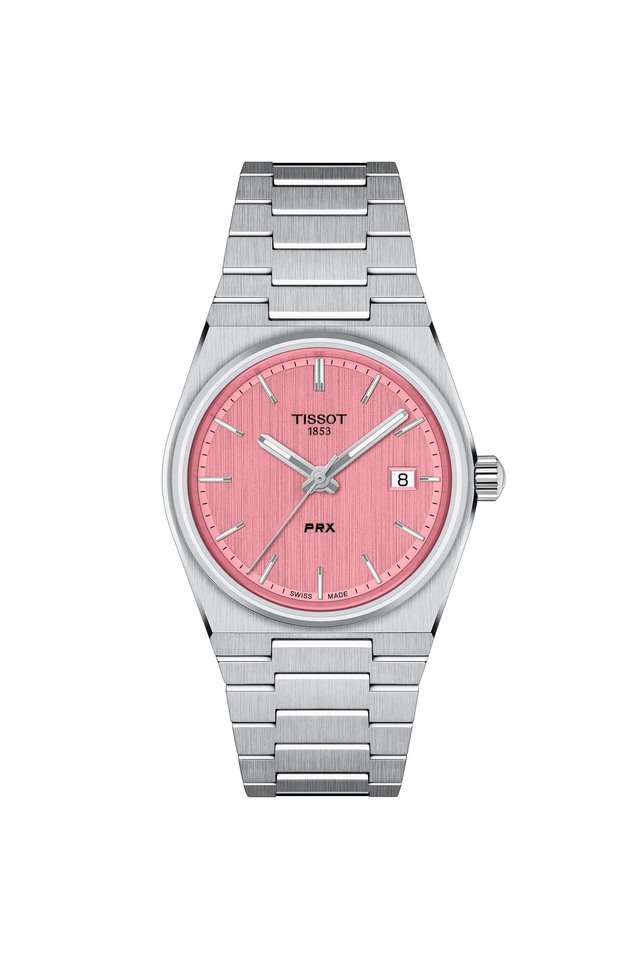 PRX-Unisex-34.6-mm-Swiss-Quartz-Analog-Watch---Pink-Dial-With-Grey-Stainless-Steel-Strap-(T1372101133100)