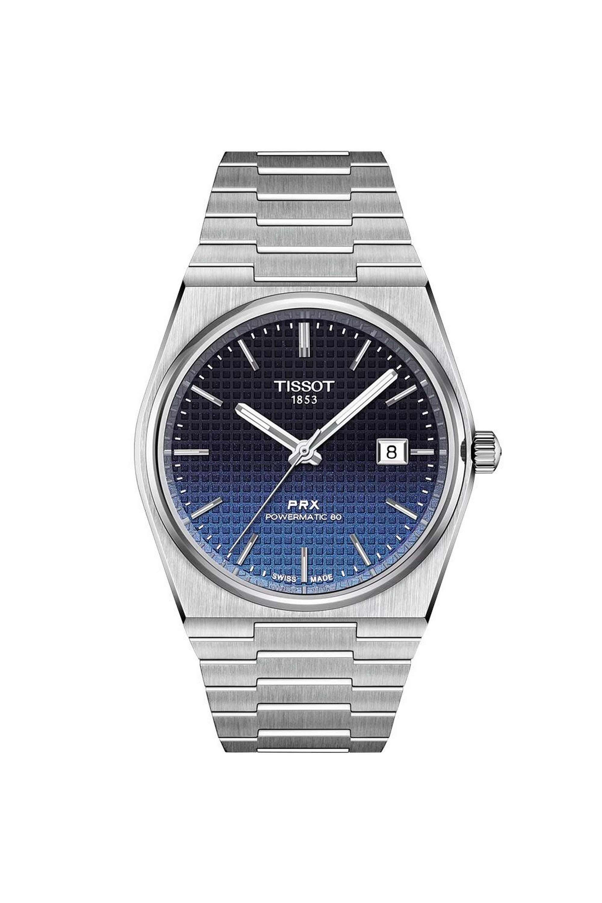 Classic-Contemporary-PRX-39.5-mm-Analogue-Swiss-Automatic-Watch-For-Men-s---Blue-Dial-with-Silver-Stainless-Steel-Strap-(T1374071105101)