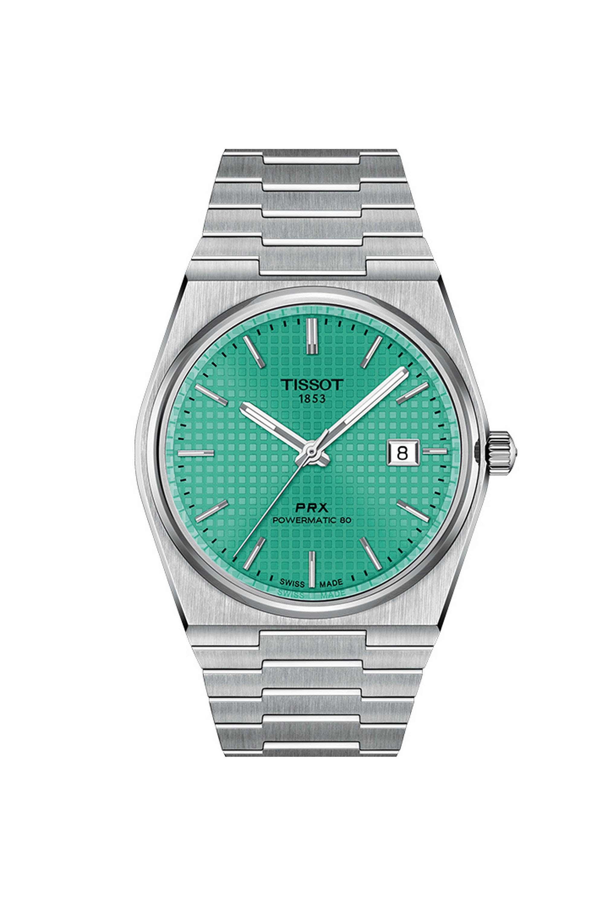 Classic-Contemporary-PRX-39.5-mm-Analogue-Swiss-Automatic-Watch-For-Men-s---Green-Dial-with-Grey-Stainless-Steel-Strap-(T1374071109101)