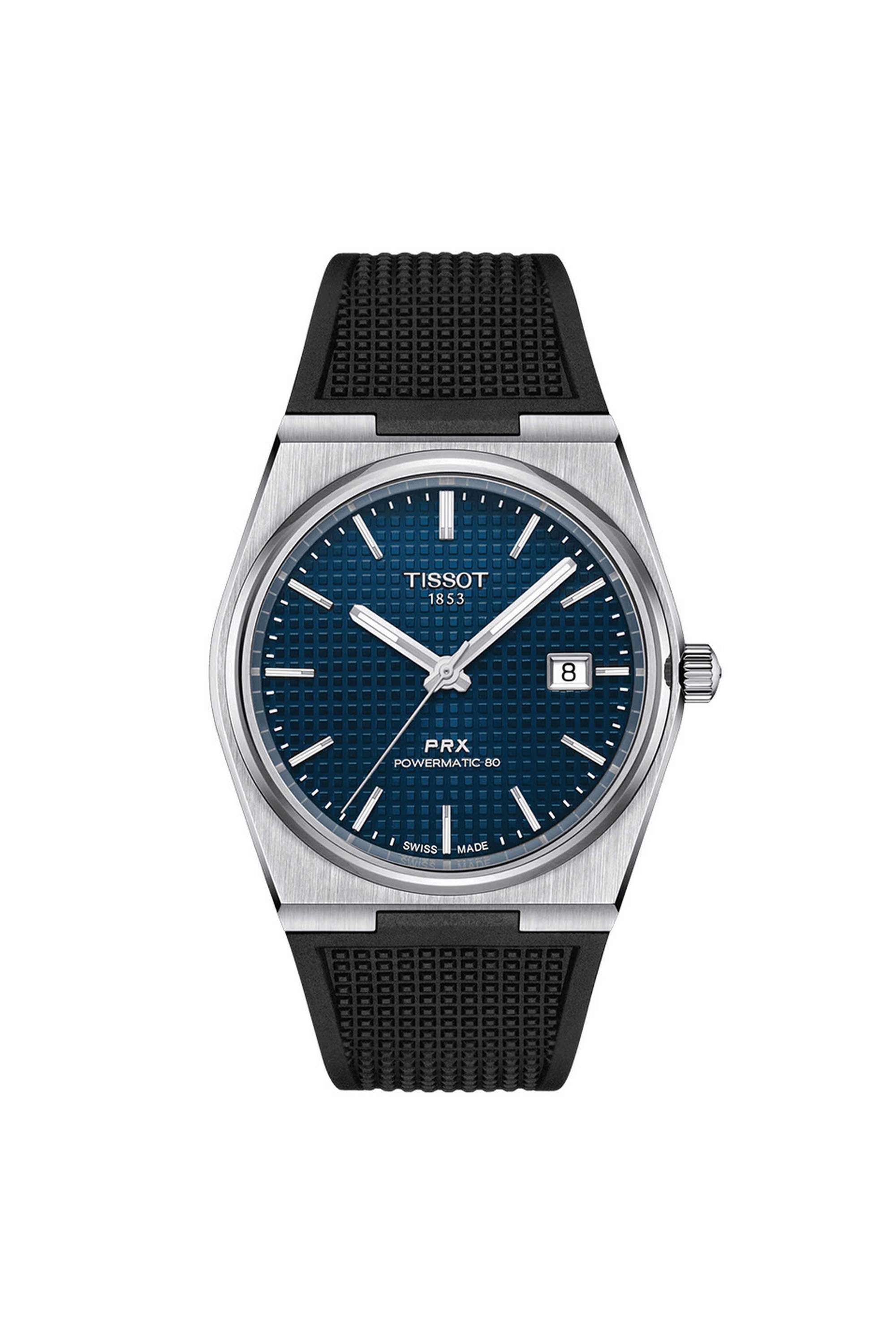 Classic-Contemporary-PRX-39.5-mm-Analogue-Swiss-Automatic-Watch-For-Men-s---Blue-Dial-with-Black-Silicone-Strap-(T1374071704100)